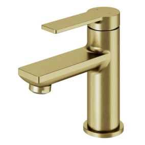 GoodHome Akita Mini Satin Brass effect Round Manual Basin Mixer Tap