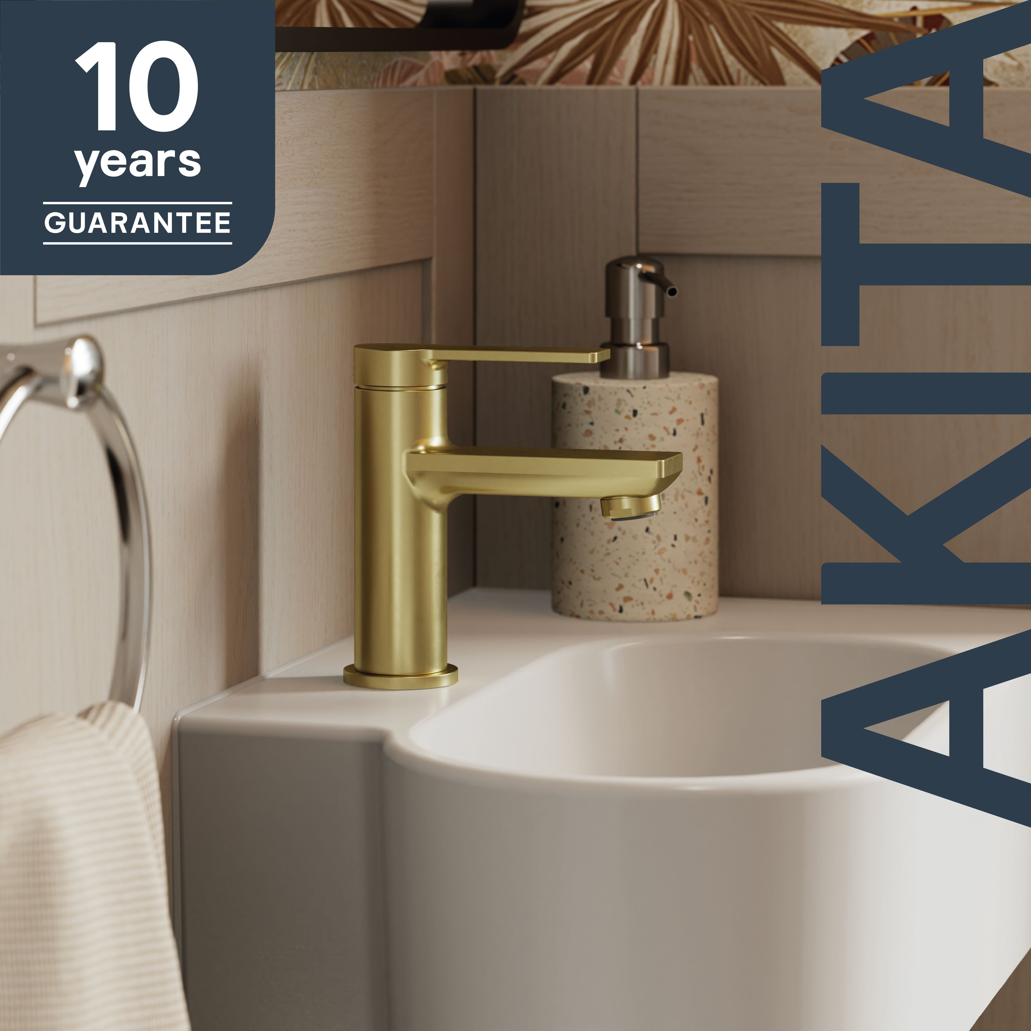 GoodHome Akita Mini Satin Brass effect Round Manual Basin Mixer Tap - 12