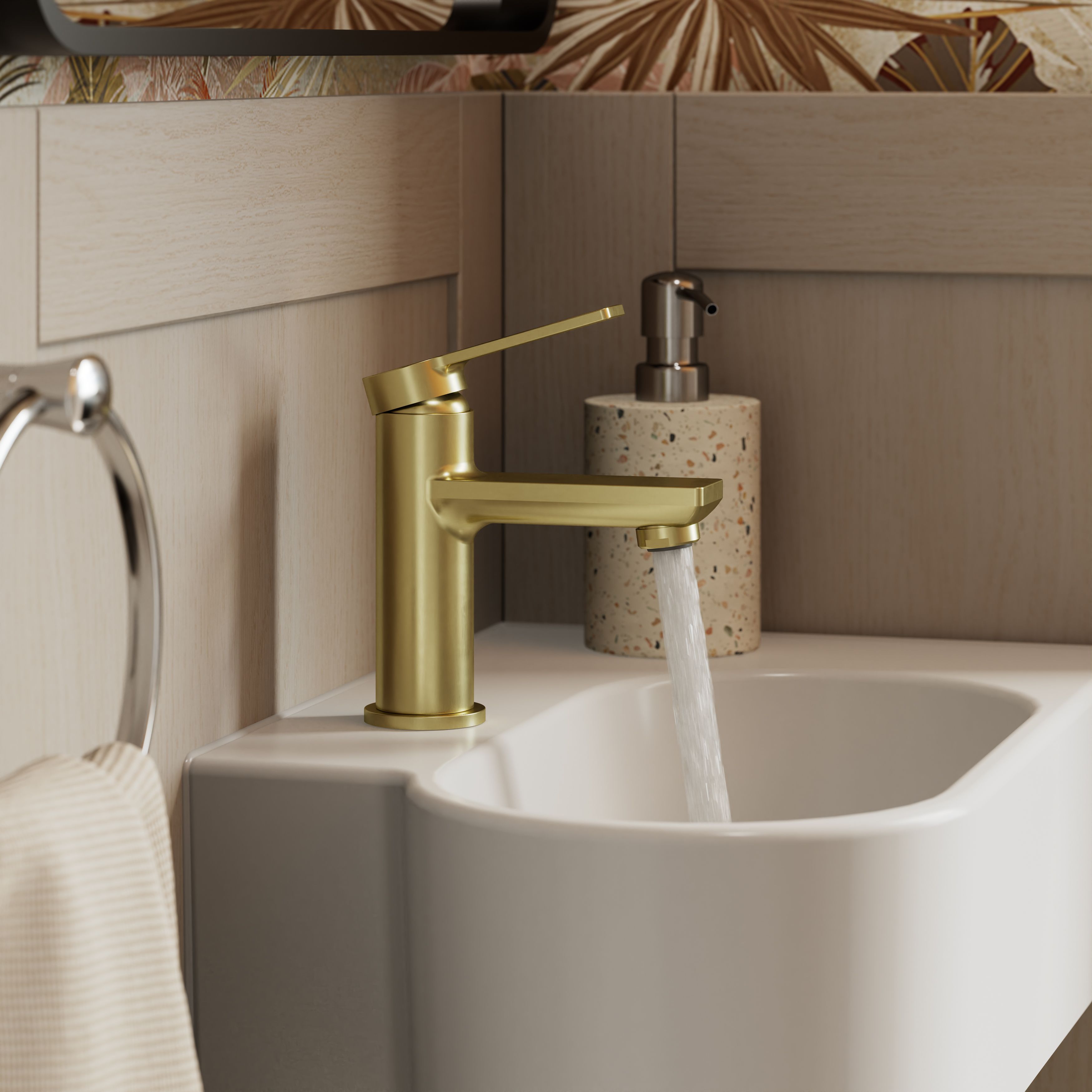 GoodHome Akita Mini Satin Brass effect Round Manual Basin Mixer Tap - 11