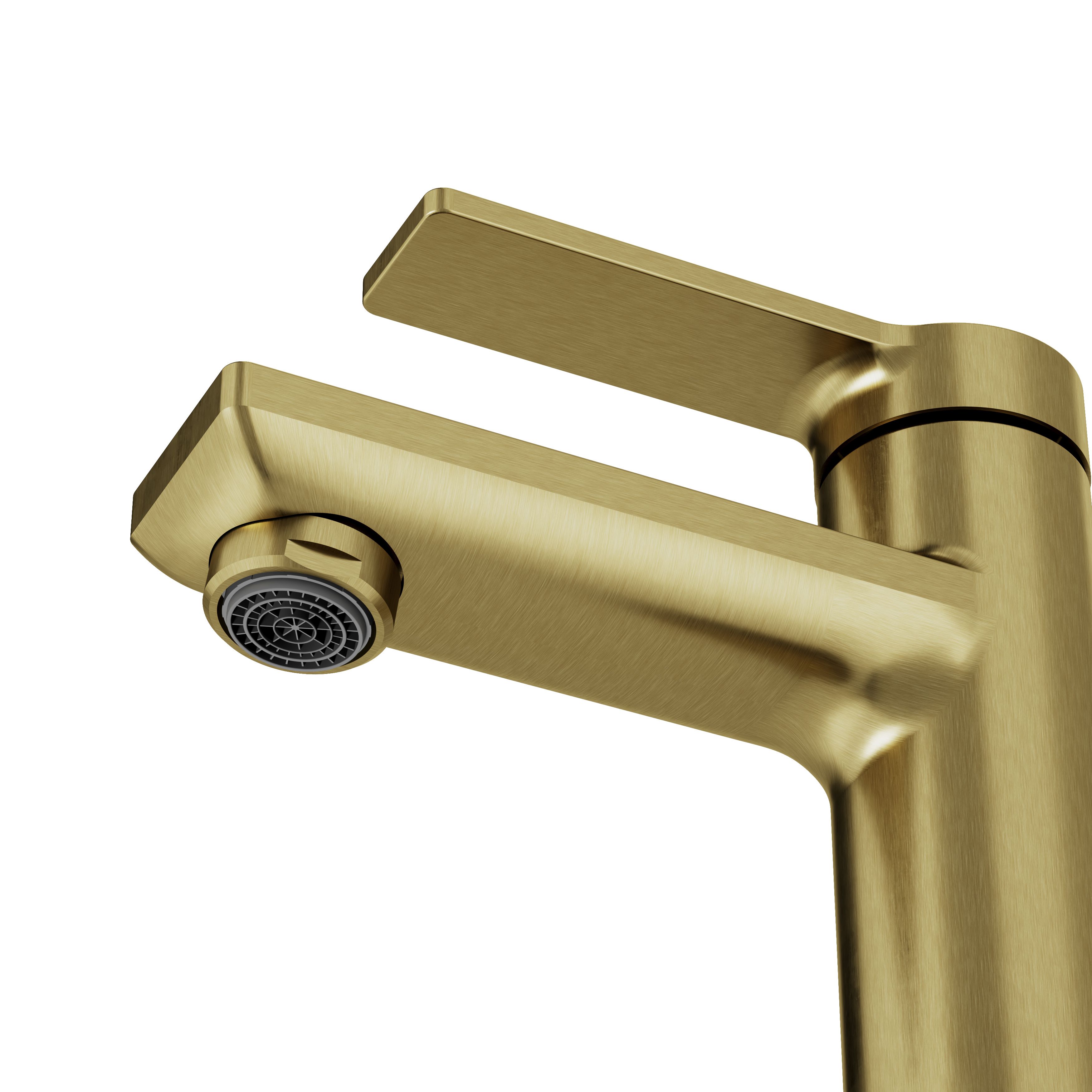 GoodHome Akita Mini Satin Brass effect Round Manual Basin Mixer Tap - 6