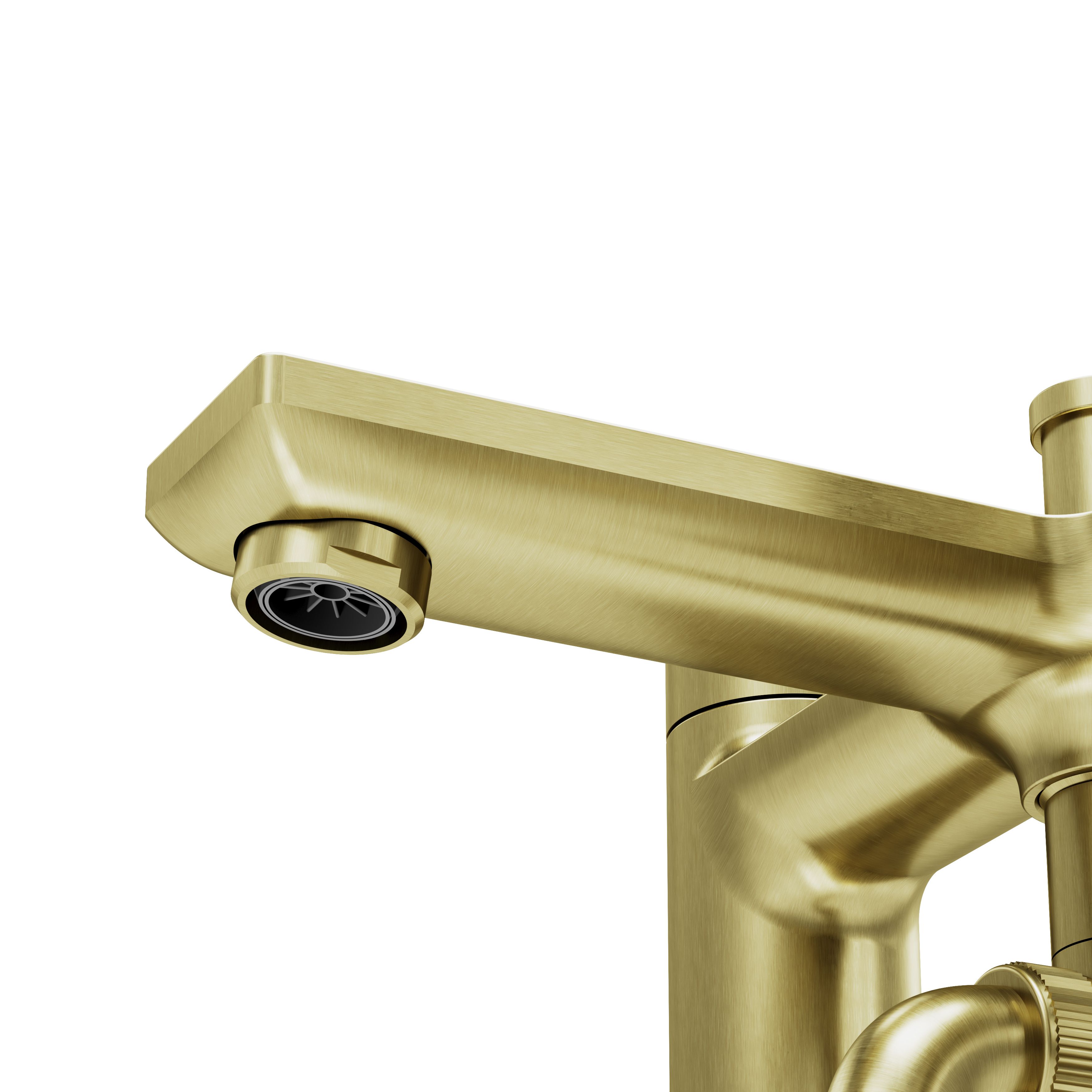 GoodHome Akita Satin Brass effect Ceramic Deck-mounted Double Bath shower mixer tap with shower kit - 3