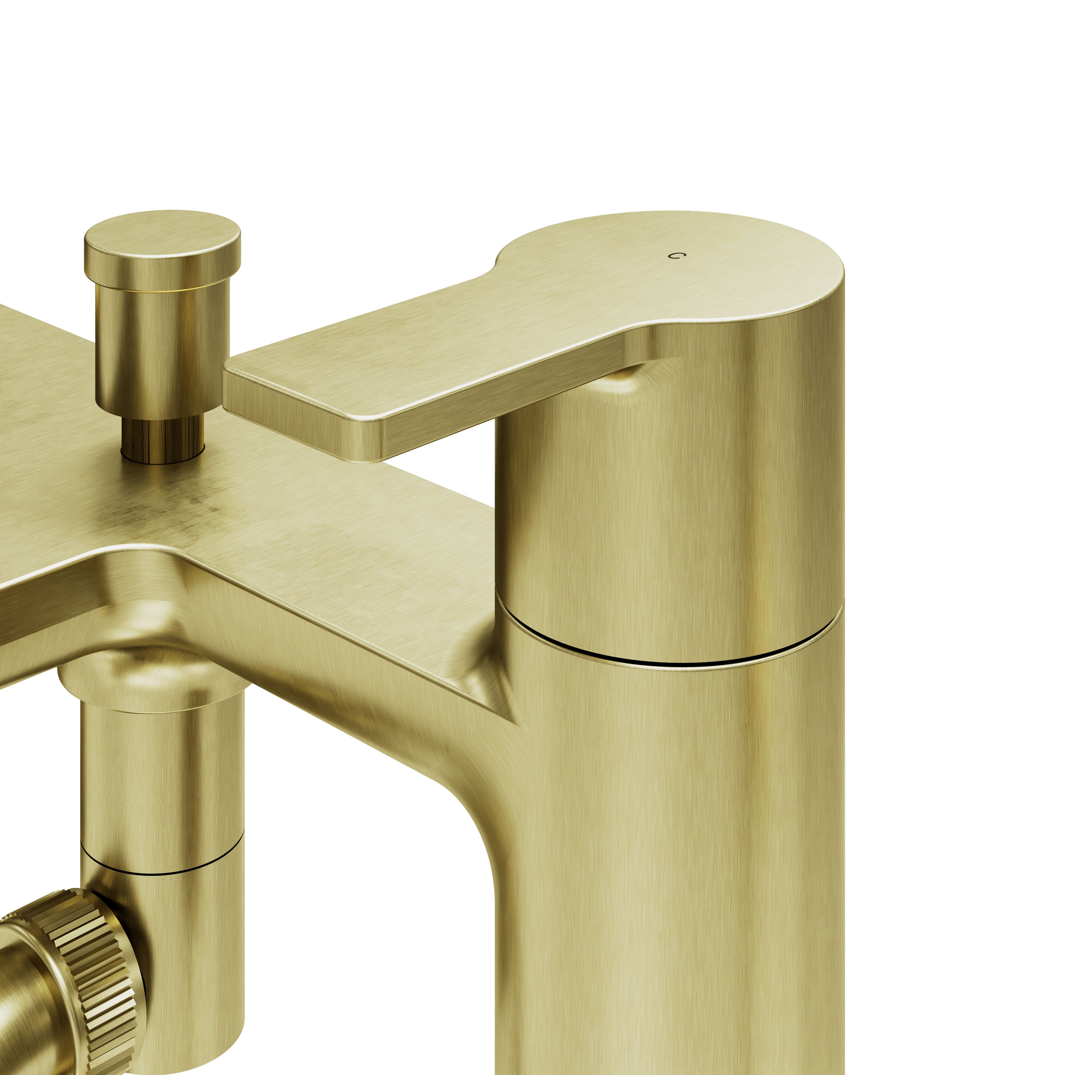 GoodHome Akita Satin Brass effect Ceramic Deck-mounted Double Bath shower mixer tap with shower kit