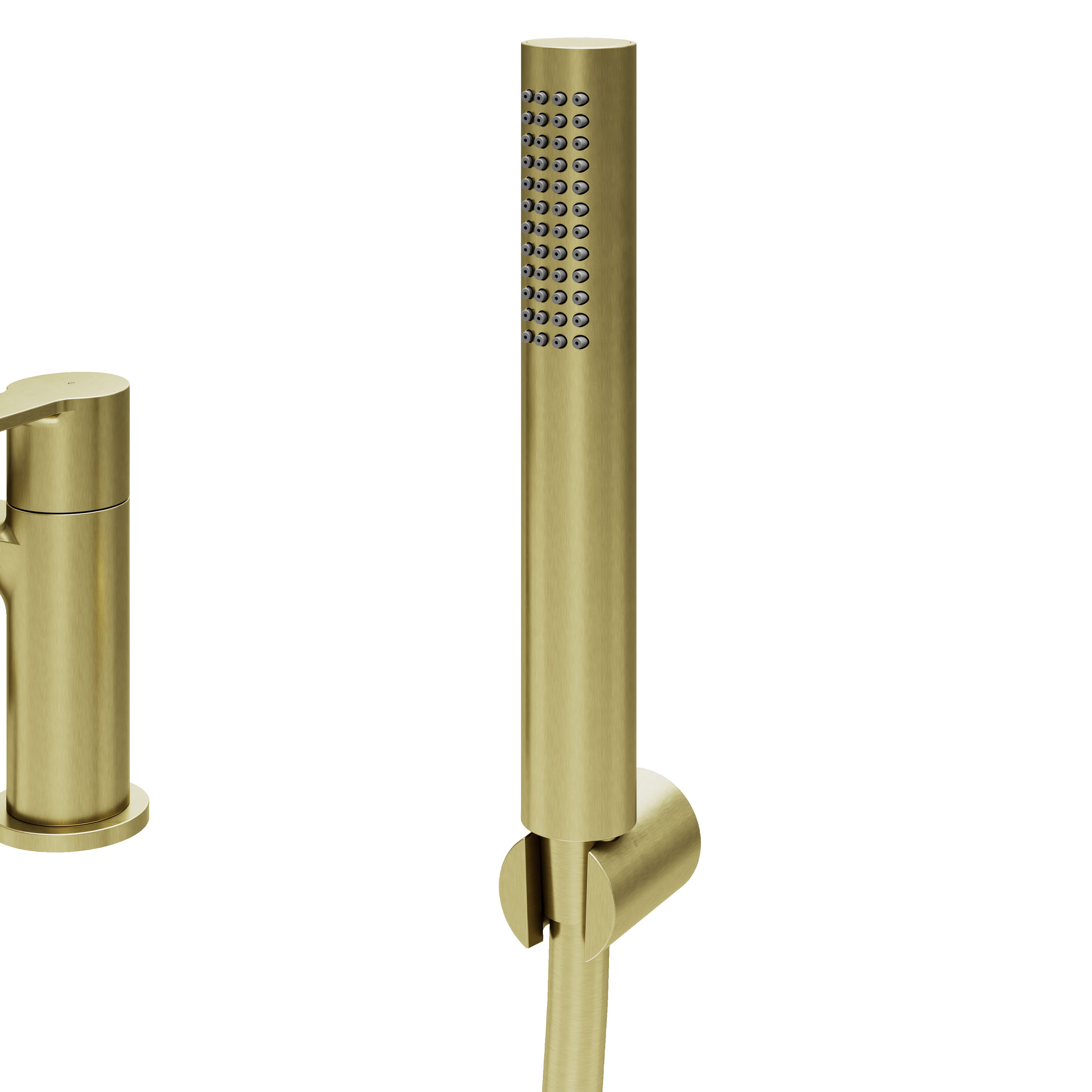 GoodHome Akita Satin Brass effect Ceramic Deck-mounted Double Bath shower mixer tap with shower kit - 5