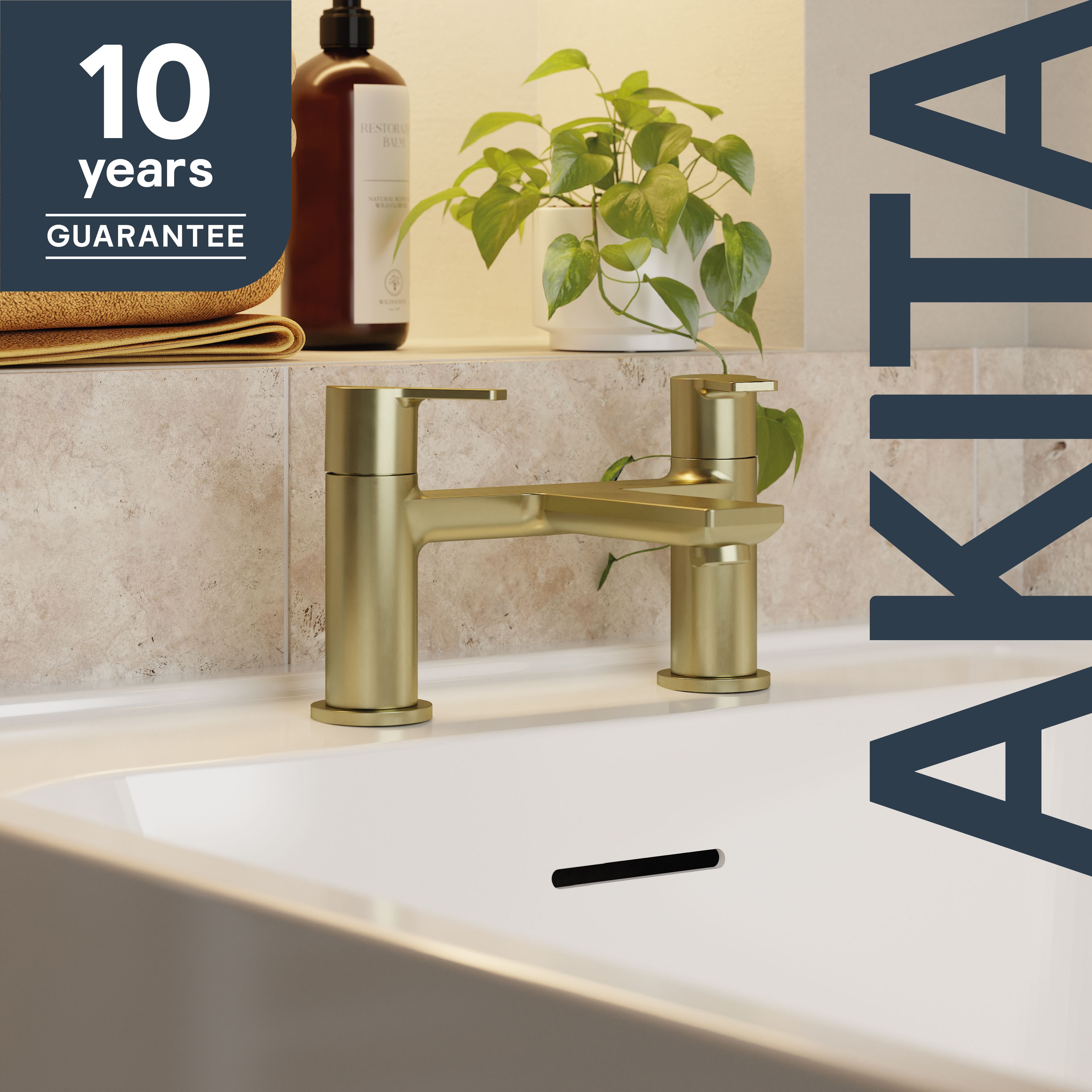GoodHome Akita Satin Brass effect Deck-mounted Manual Single Bath Filler Tap - 8