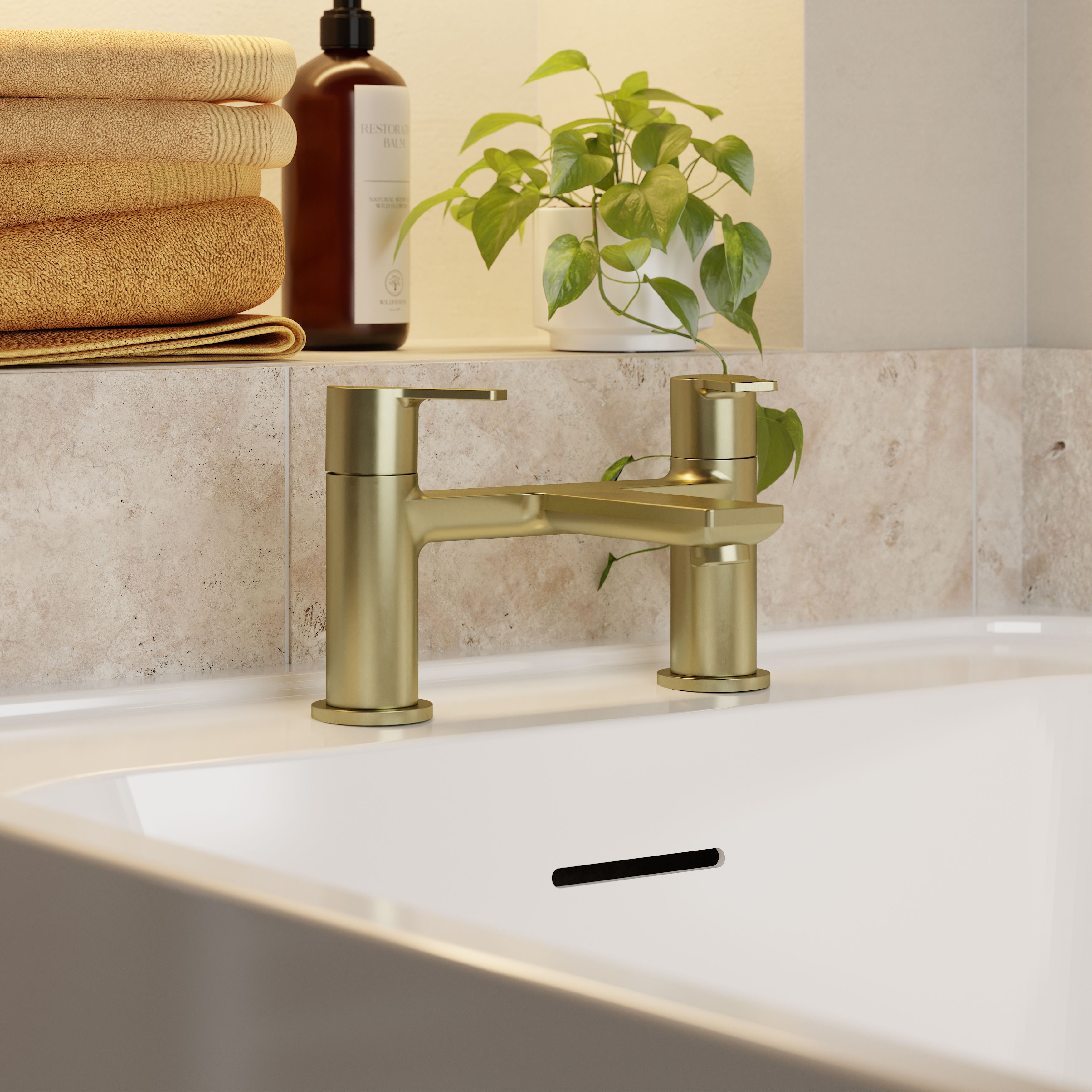 GoodHome Akita Satin Brass effect Deck-mounted Manual Single Bath Filler Tap - 6