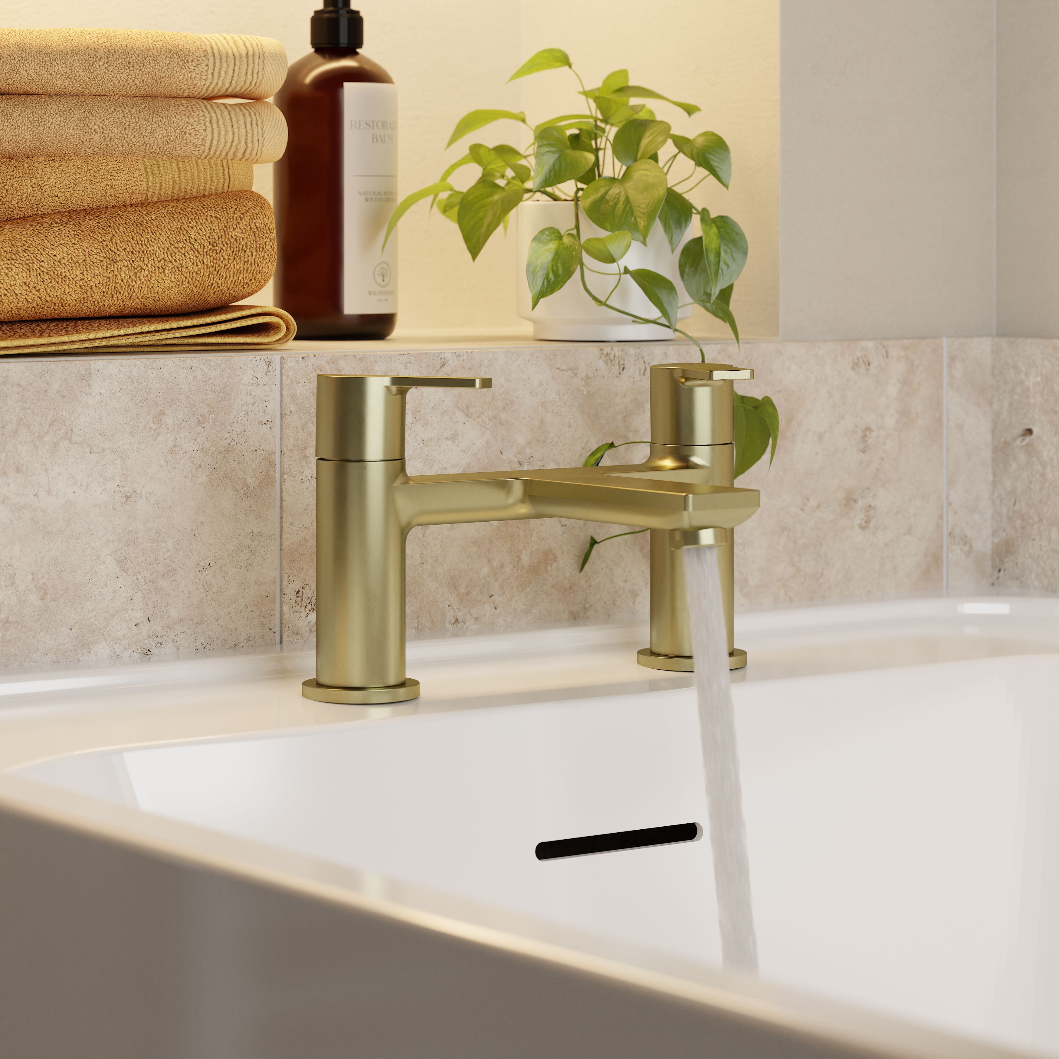 GoodHome Akita Satin Brass effect Deck-mounted Manual Single Bath Filler Tap - 7