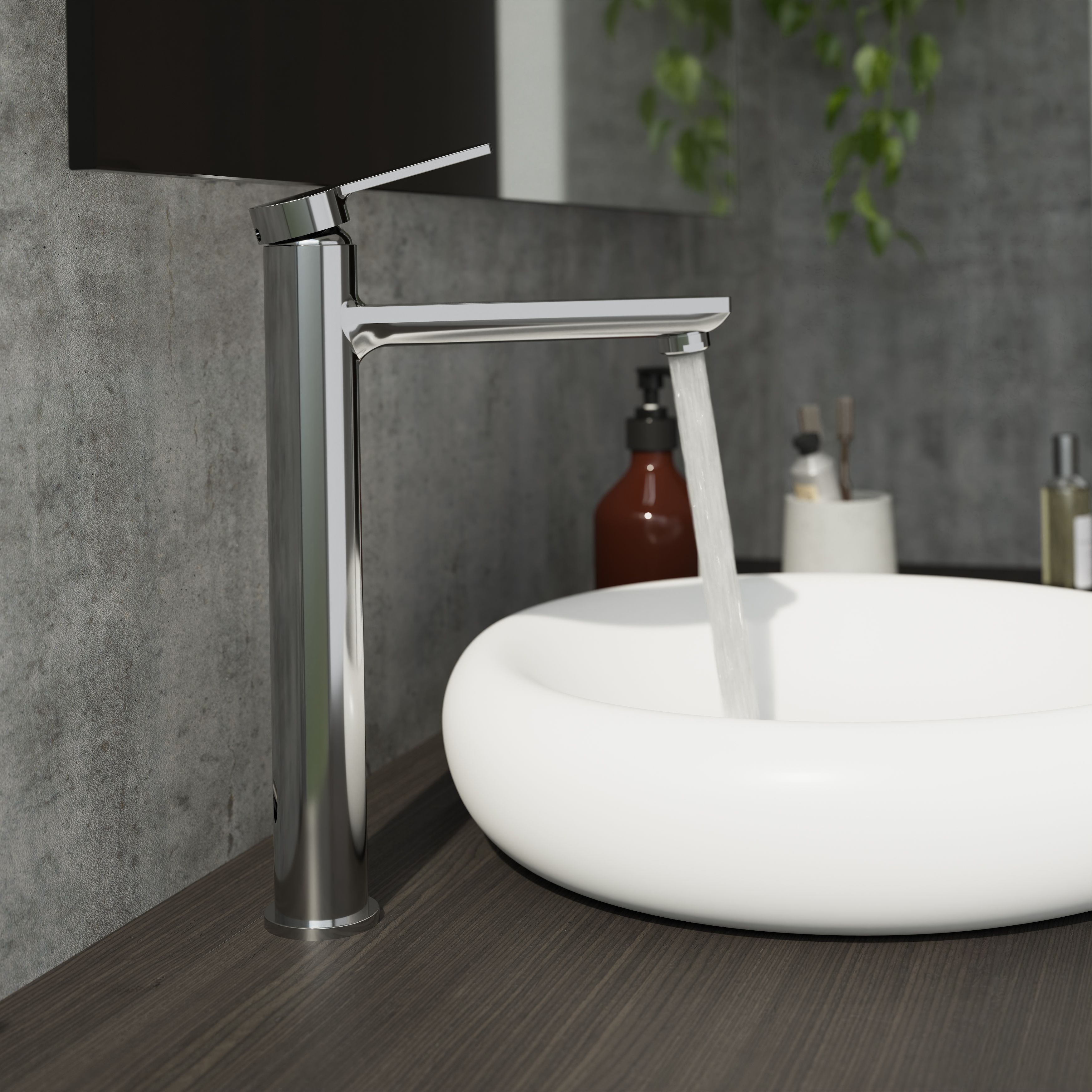 GoodHome Akita Tall Gloss Chrome effect Round Manual Basin Mixer Tap - 1