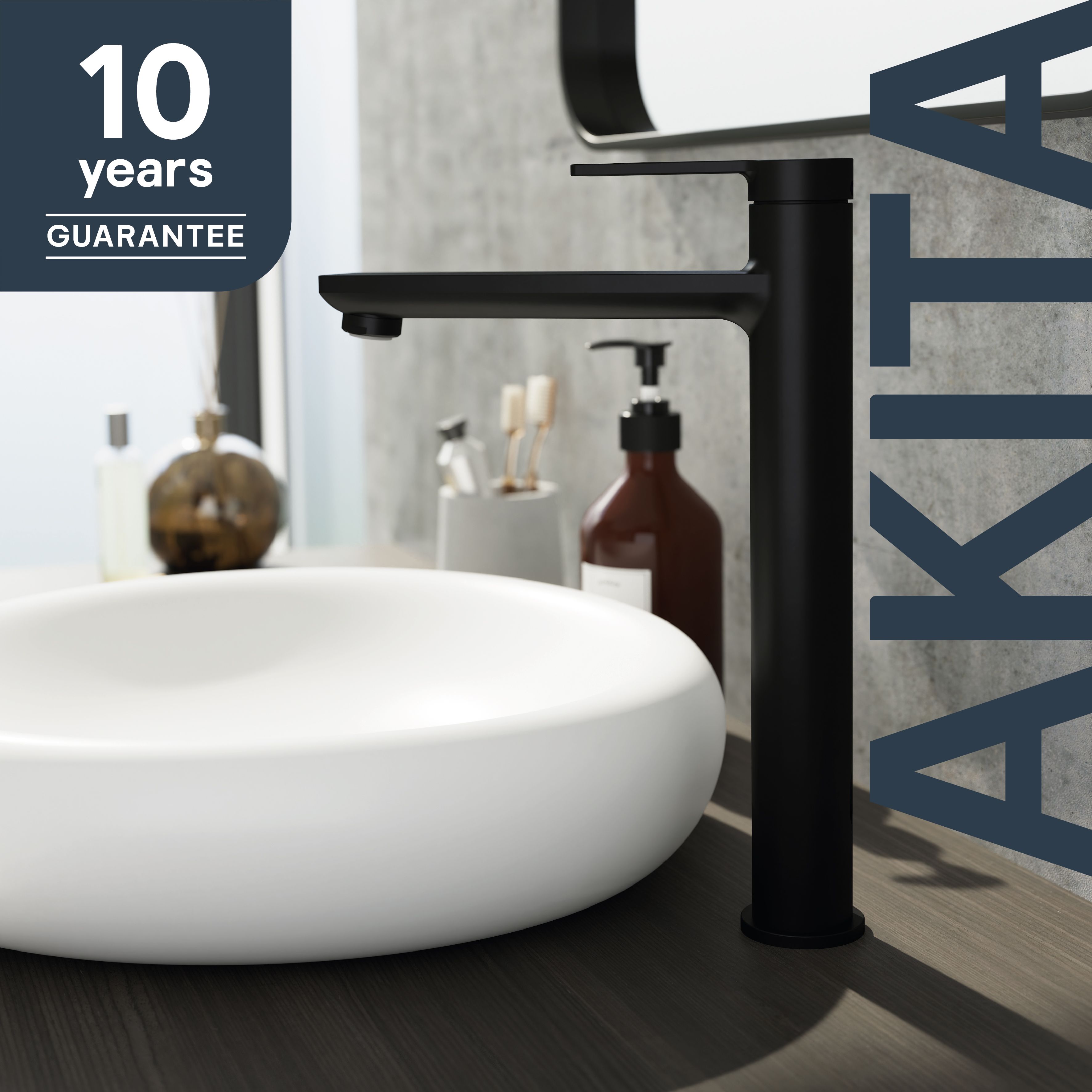 GoodHome Akita Tall Matt Black Round Deck-mounted Manual Basin Mixer Tap - 10