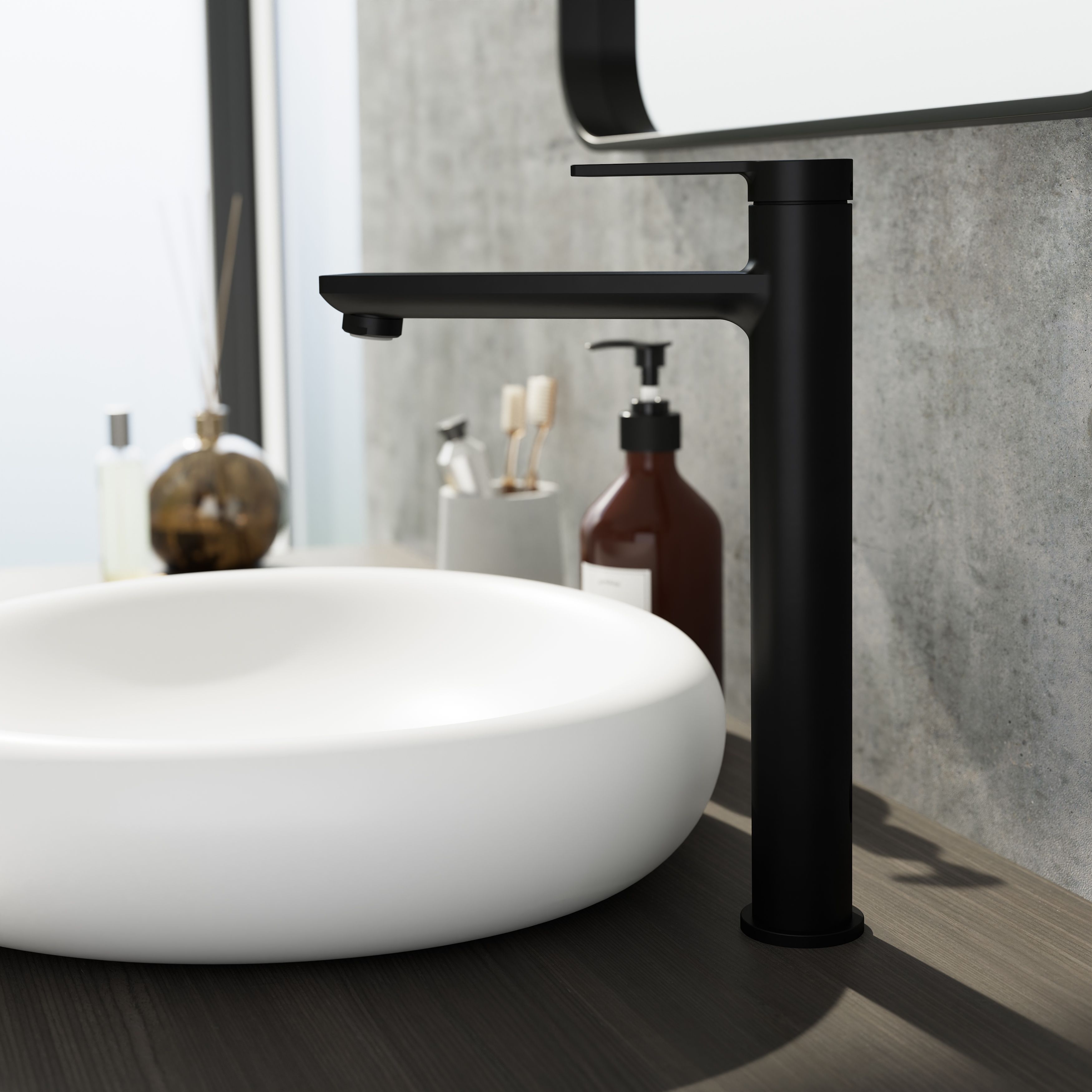 GoodHome Akita Tall Matt Black Round Deck-mounted Manual Basin Mixer Tap - 8