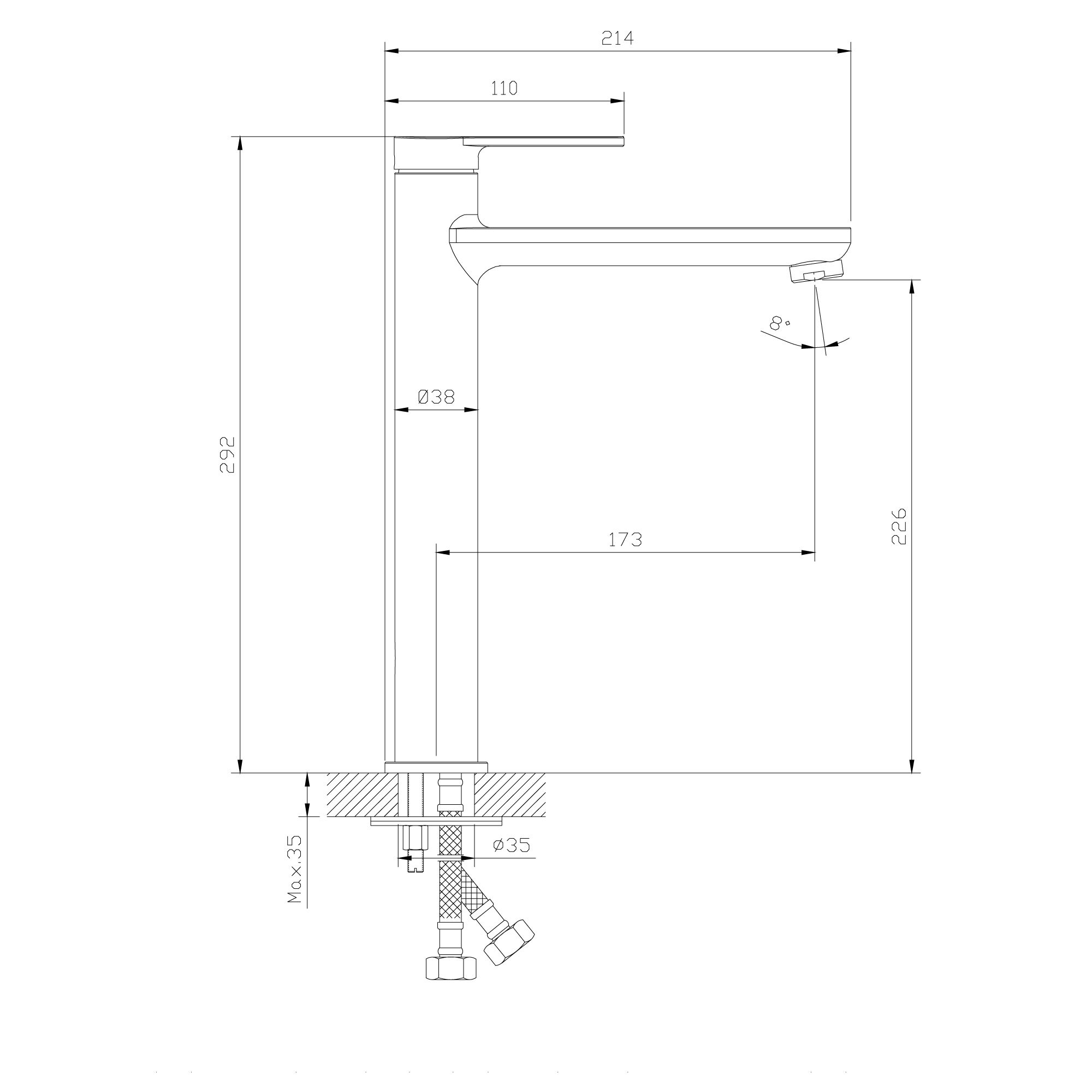 GoodHome Akita Tall Matt Black Round Manual Basin Mixer Tap - 7