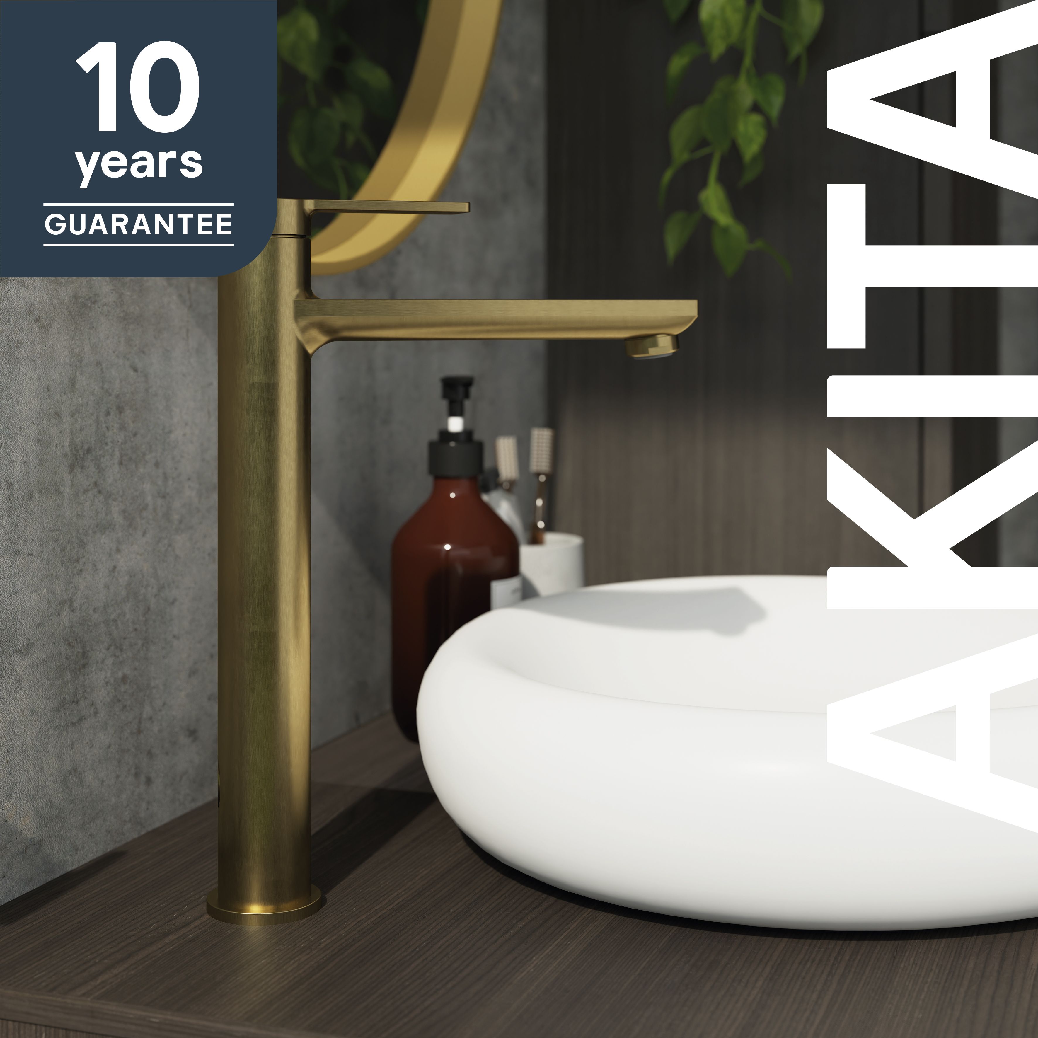 GoodHome Akita Tall Satin Brass effect Round Deck-mounted Manual Basin Mixer Tap - 10