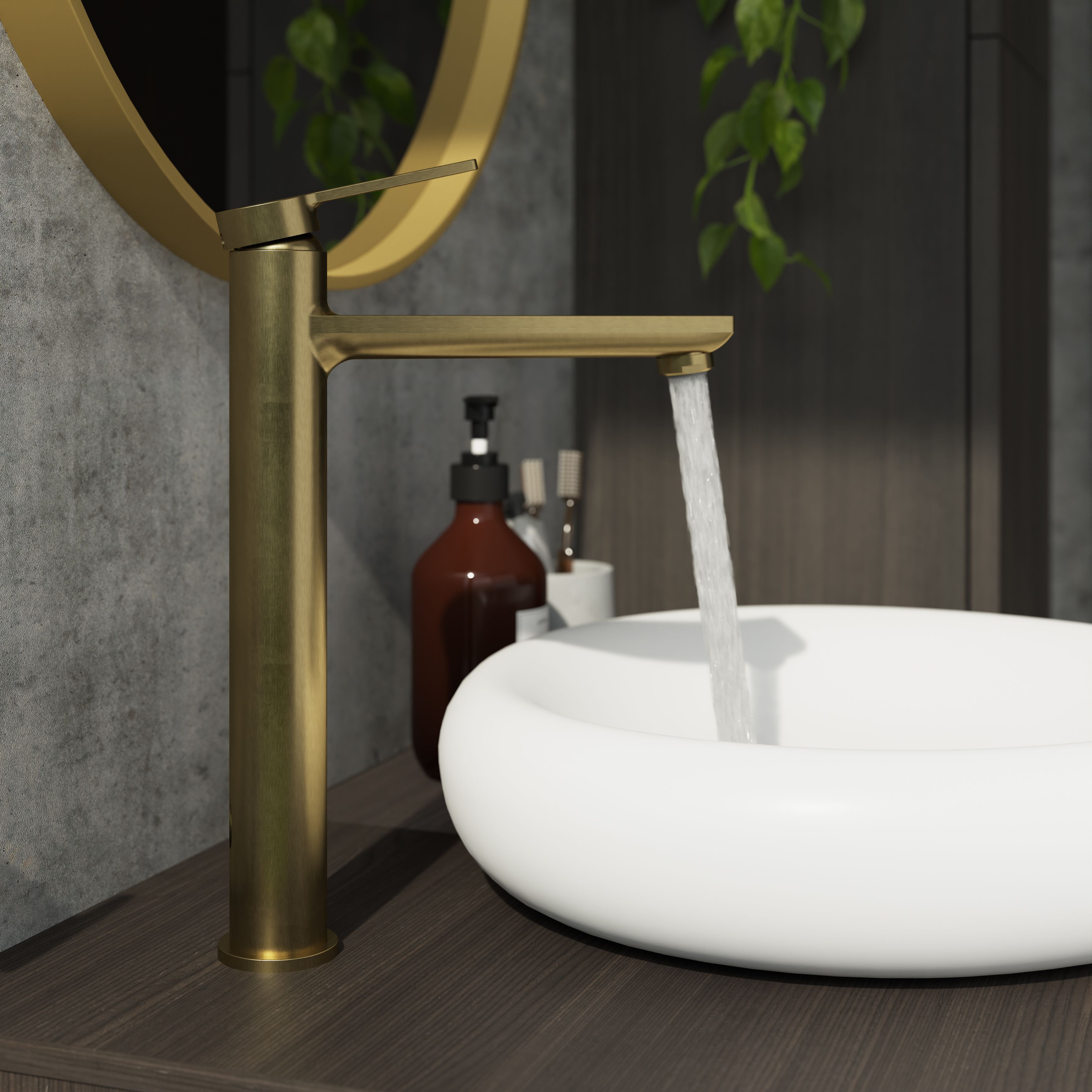 GoodHome Akita Tall Satin Brass effect Round Deck-mounted Manual Basin Mixer Tap - 9