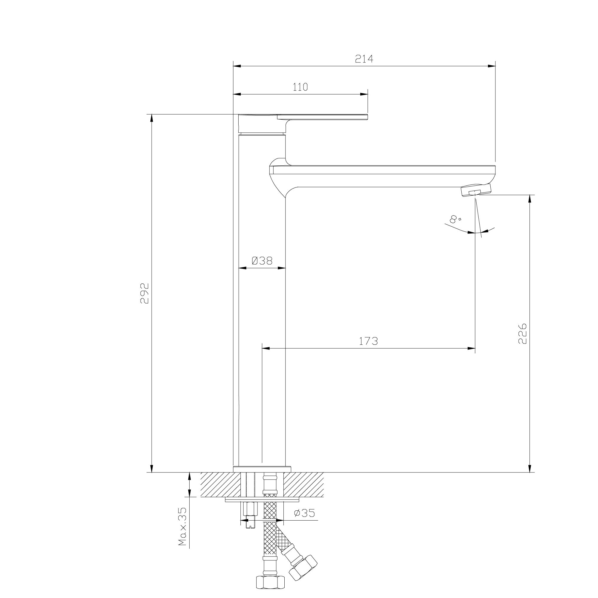 GoodHome Akita Tall Satin Brass effect Round Manual Basin Mixer Tap - 7