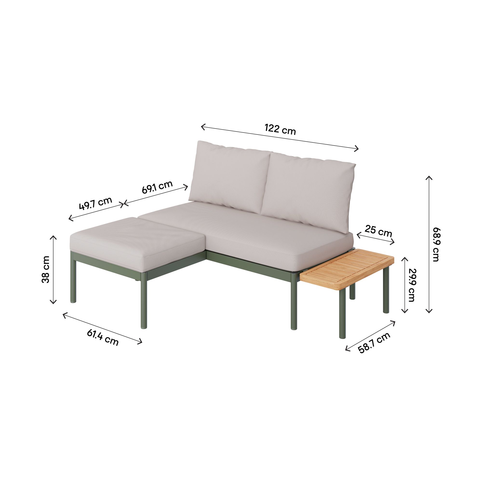GoodHome Akoa Deep lichen green Metal 2 Seater Coffee set - 7