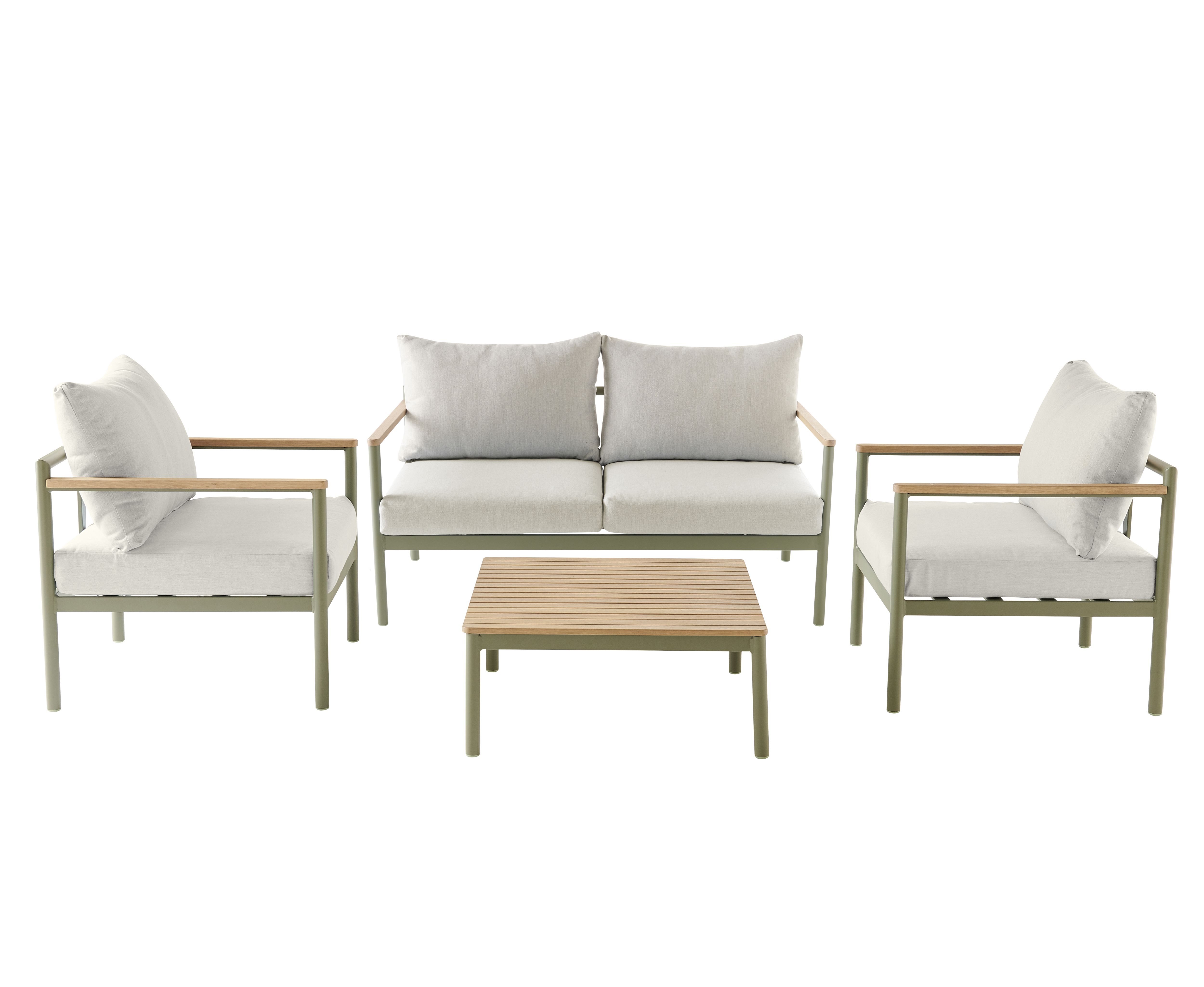 GoodHome Akoa Deep lichen green Metal 4 seater Coffee set
