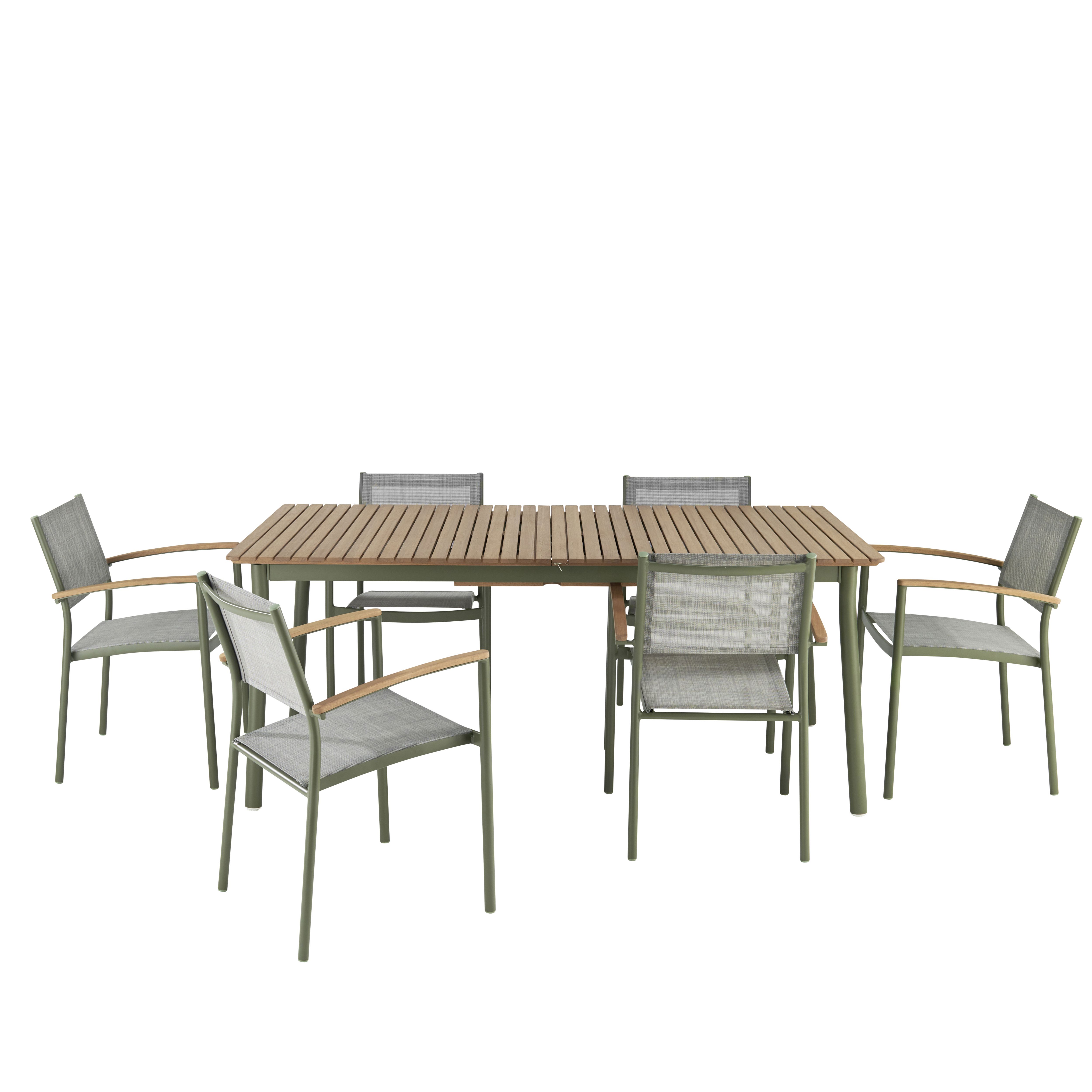 GoodHome Akoa Deep lichen green Metal 6 seater Dining set