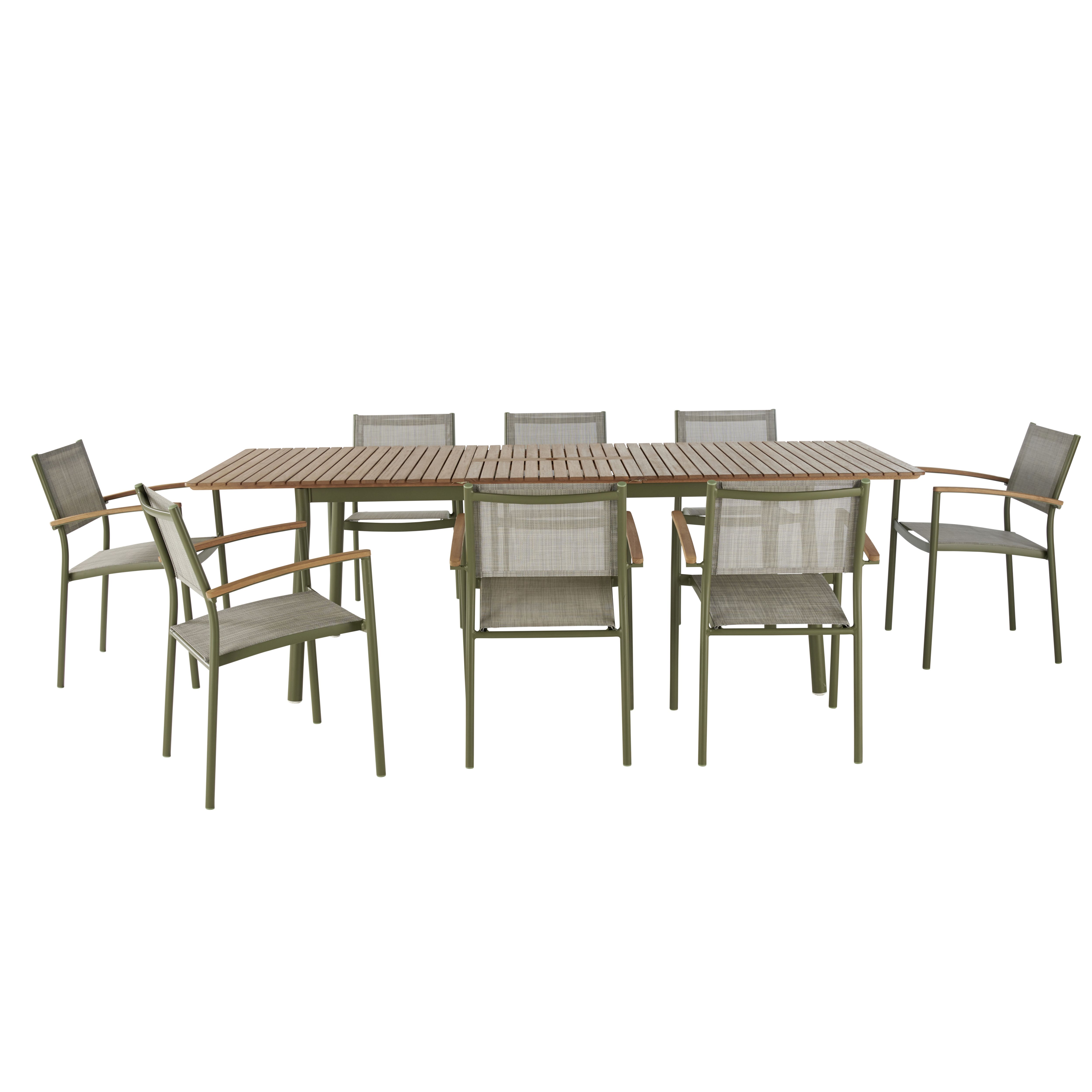 GoodHome Akoa Deep lichen green Metal 8 seater Dining set