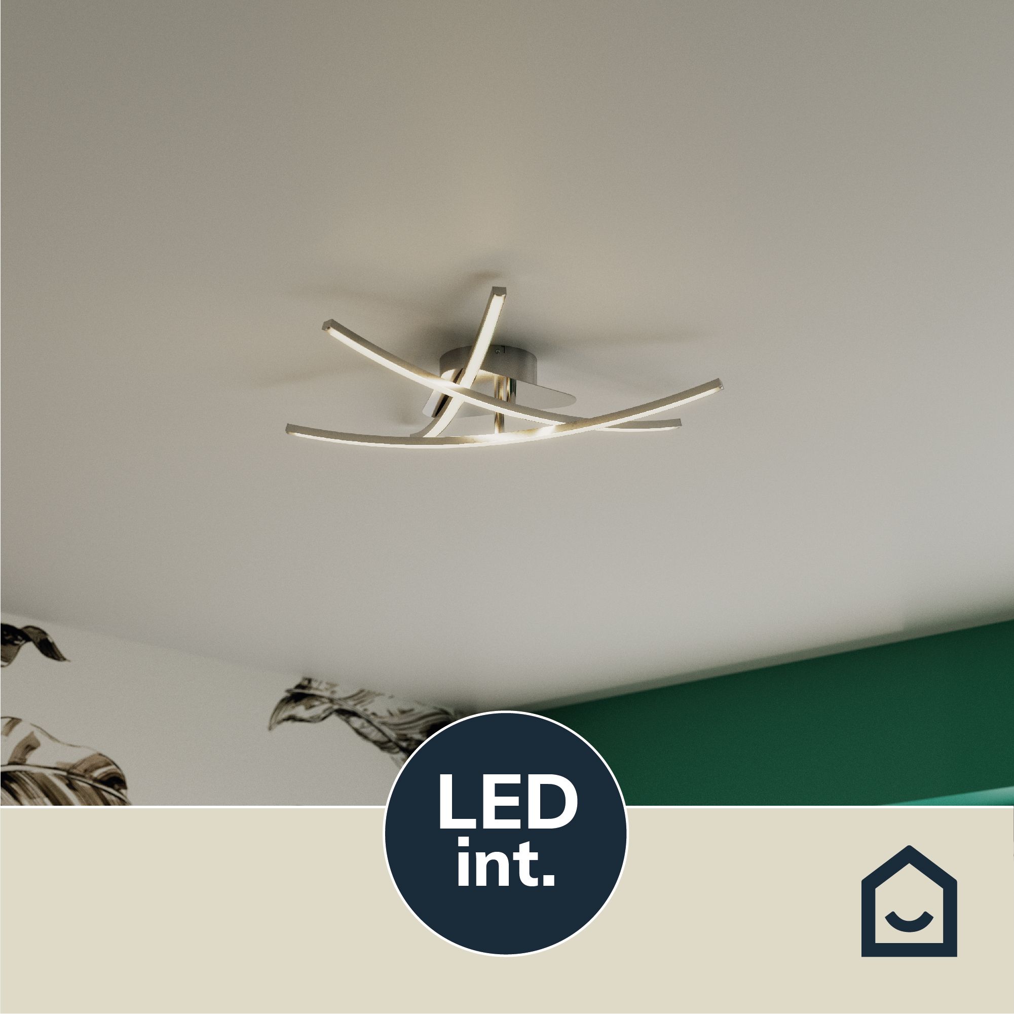 GoodHome Alani Brushed Metal & plastic Chrome effect LED Ceiling light