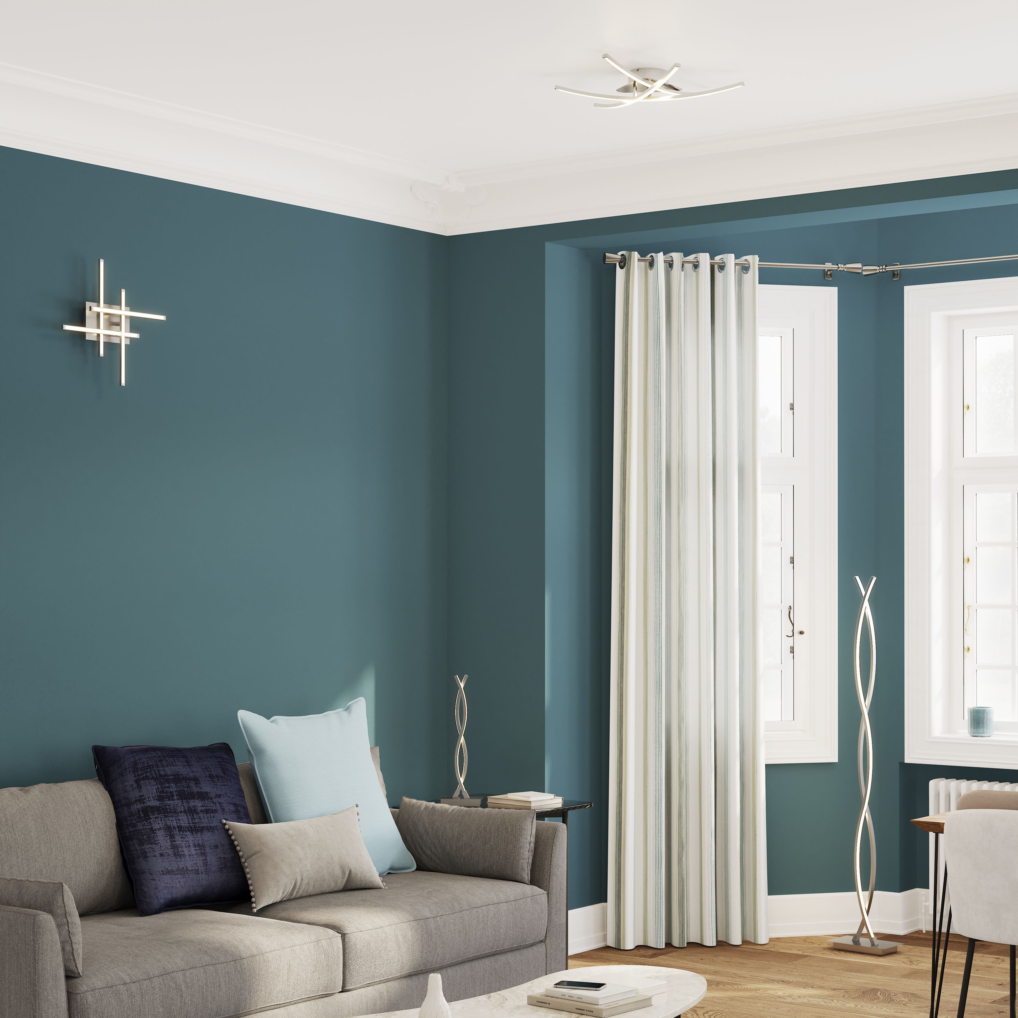 GoodHome Alani Brushed Metal & plastic Chrome effect LED Ceiling light