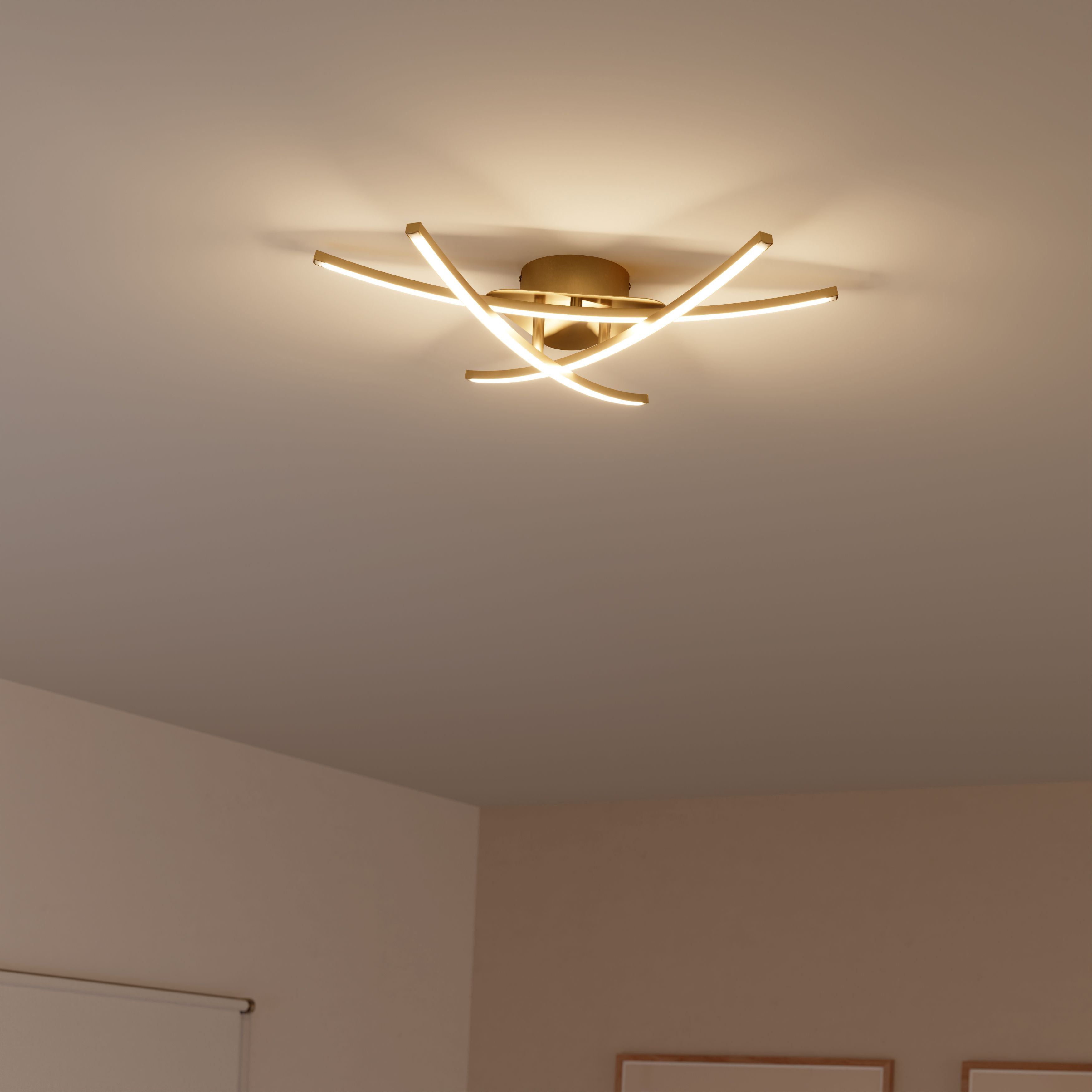 GoodHome Alani Matt Metal & plastic Brass effect 3 Lamp LED Ceiling light