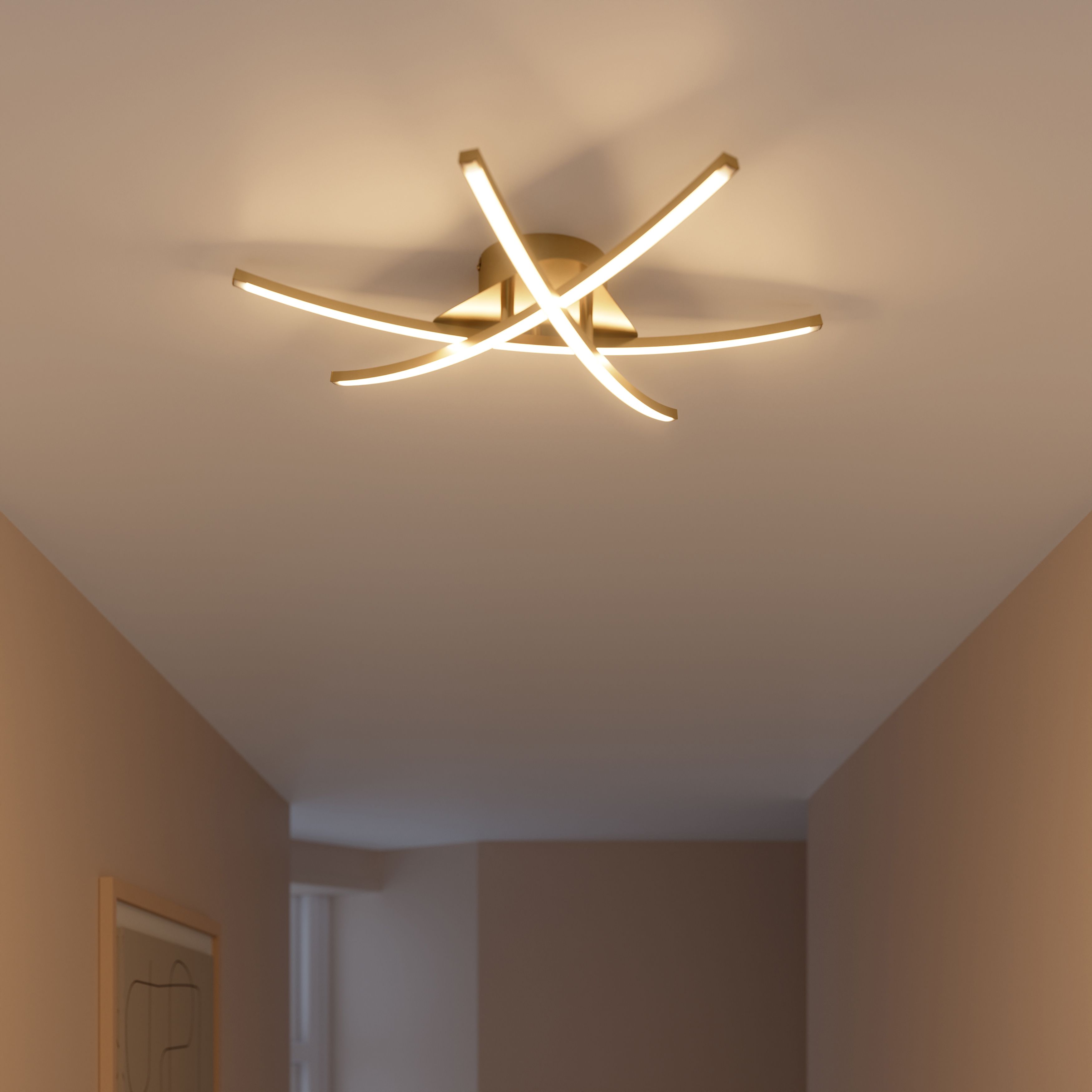 GoodHome Alani Matt Metal & plastic Brass effect 3 Lamp LED Ceiling light