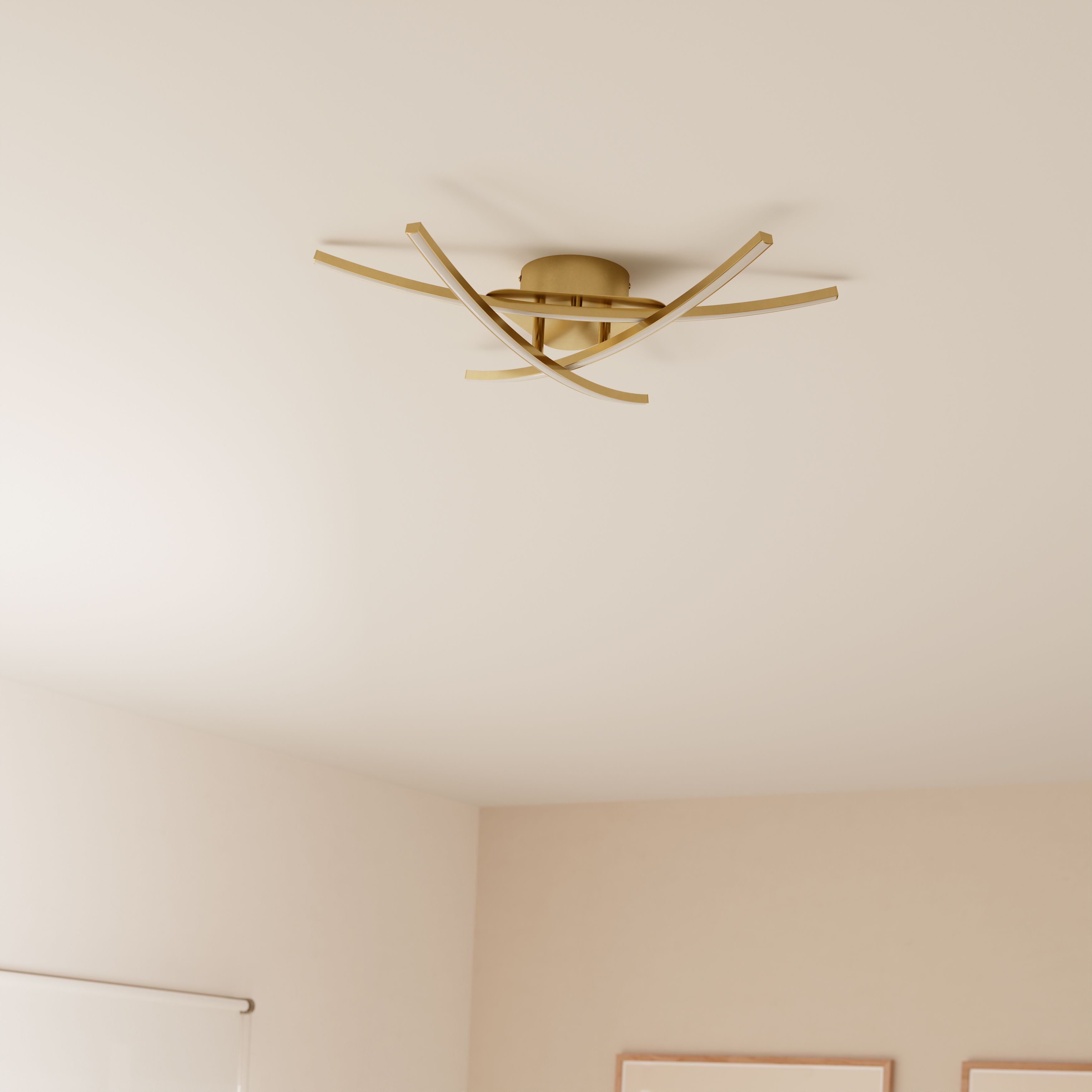 GoodHome Alani Matt Metal & plastic Brass effect 3 Lamp LED Ceiling light