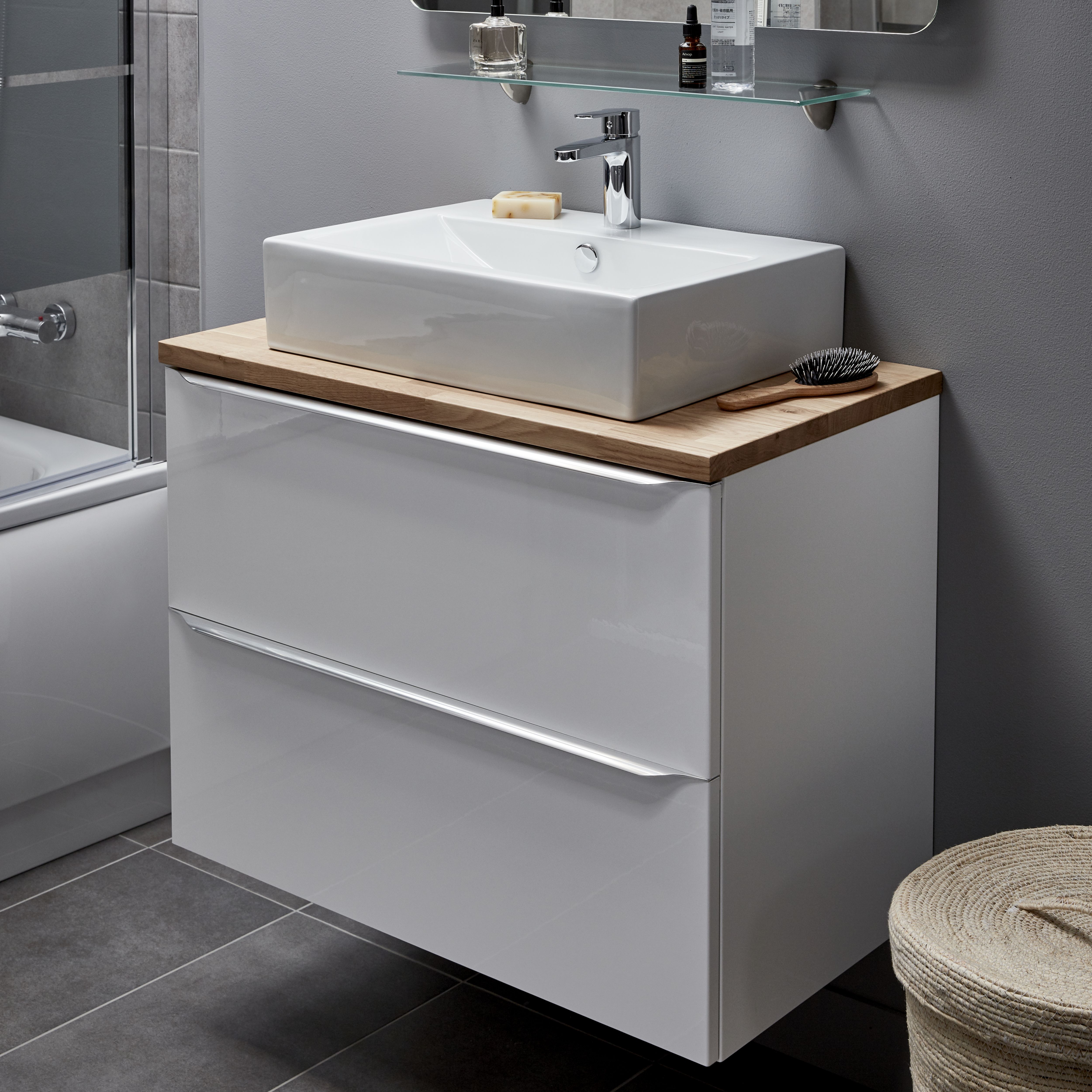 GoodHome Albena Gloss White Rectangular Counter top Basin (W)54cm - 5
