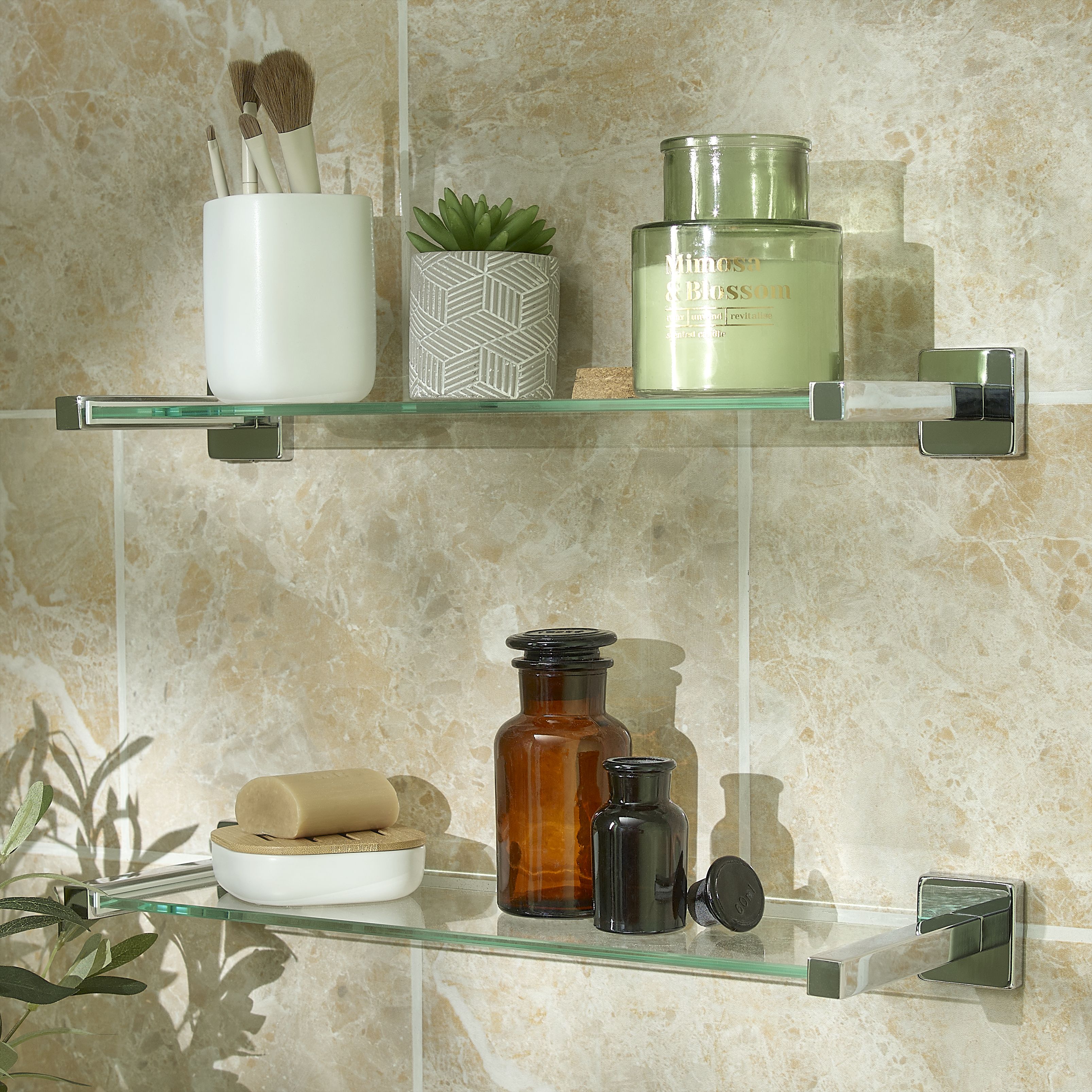 GoodHome Alessano Glass Shelf (L)48cm x (D)15.5cm - 4