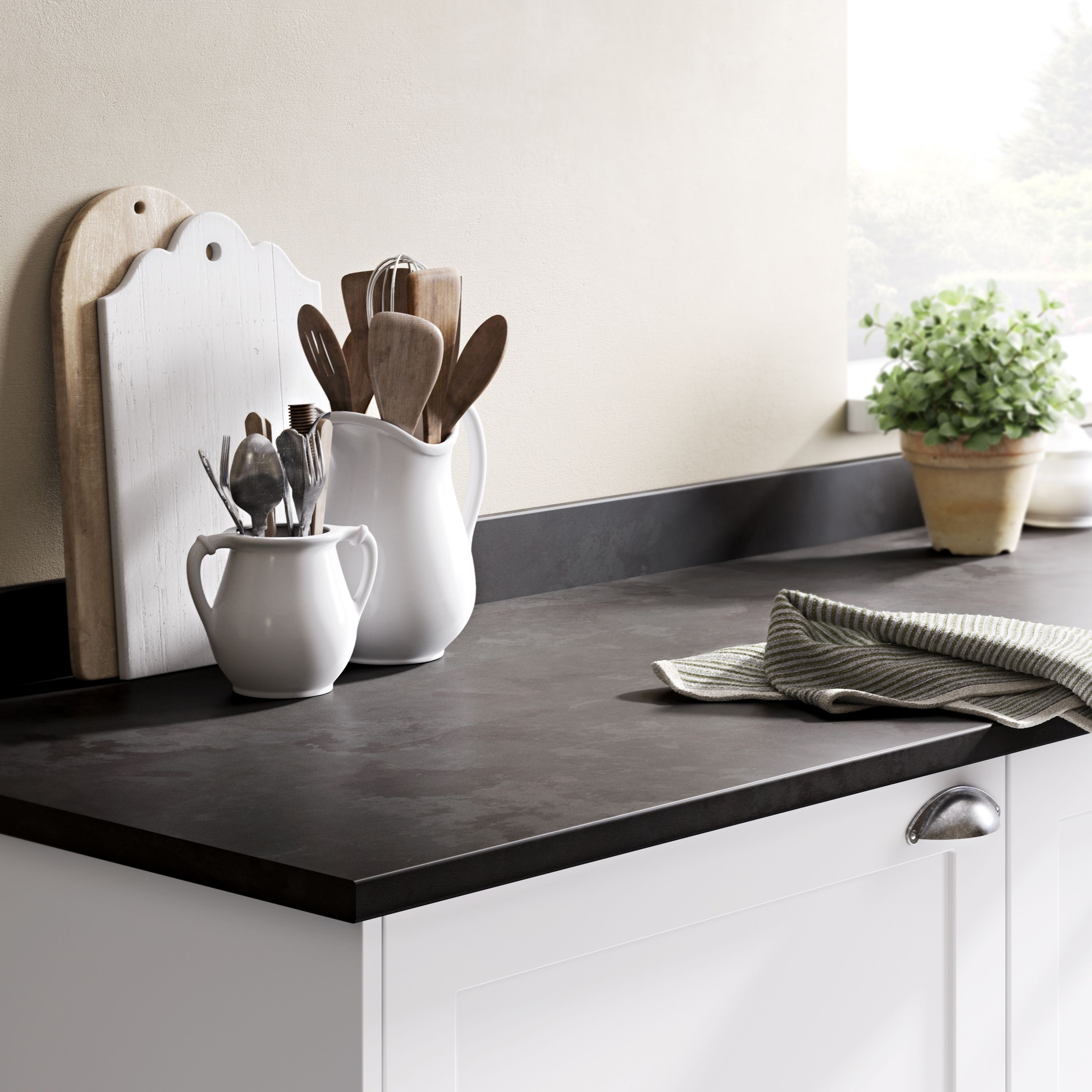 GoodHome Algiata Matt Blue Slate effect Laminate & particle board Upstand (L)3000mm