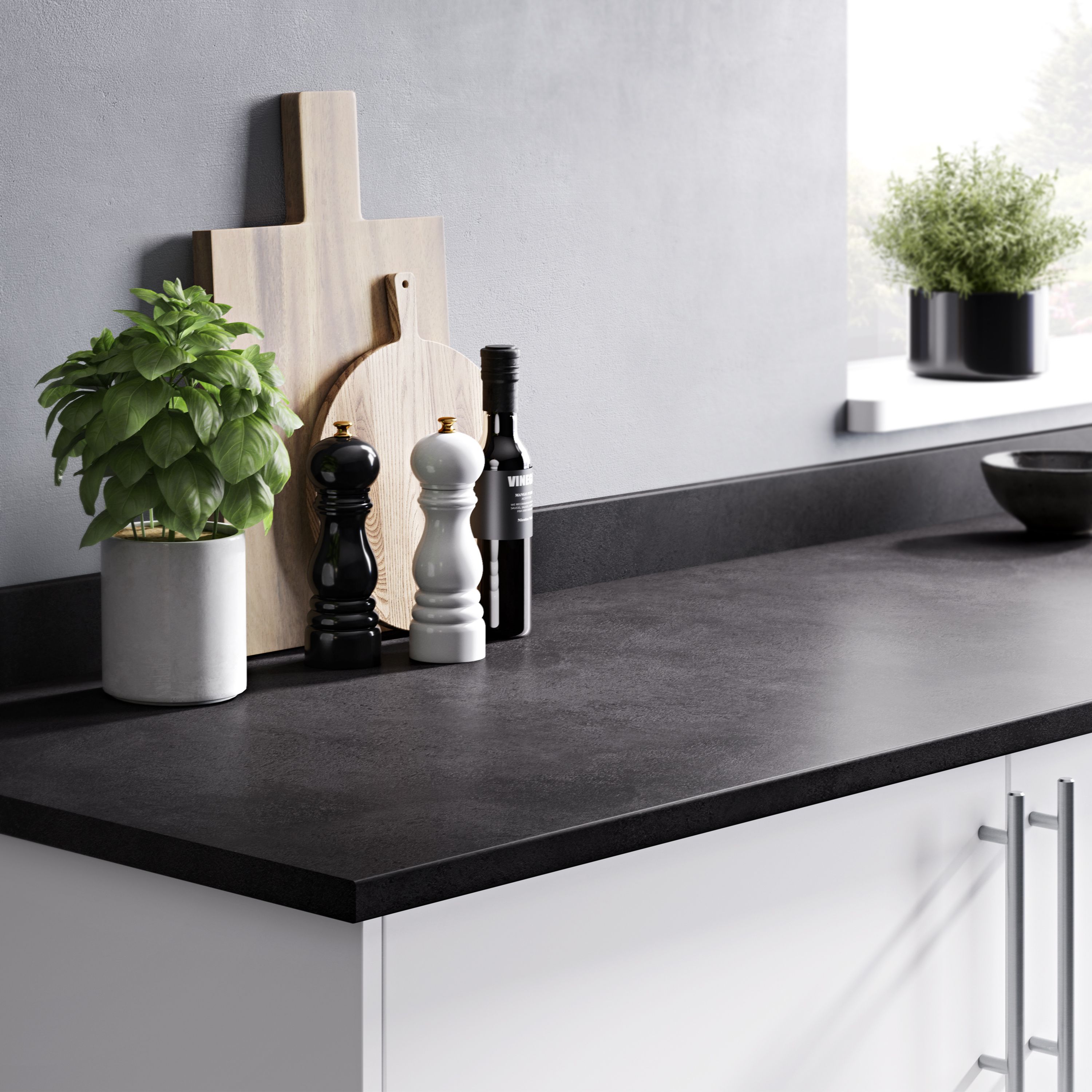 GoodHome Algiata Matt Grey Stone effect Laminate & particle board Upstand (L)3000mm