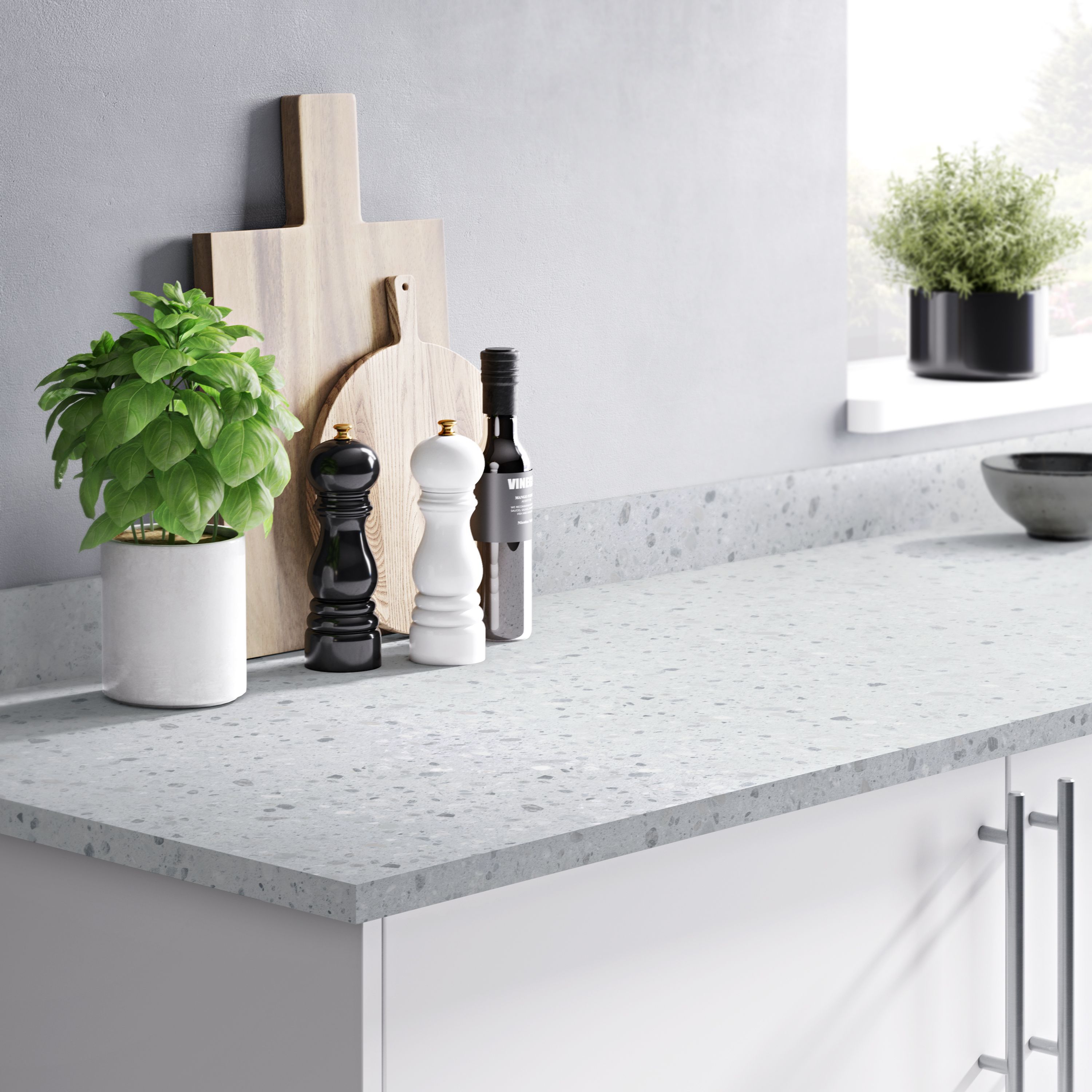 GoodHome Algiata Matt Grey Terrazzo effect Laminate Upstand (L)3000mm