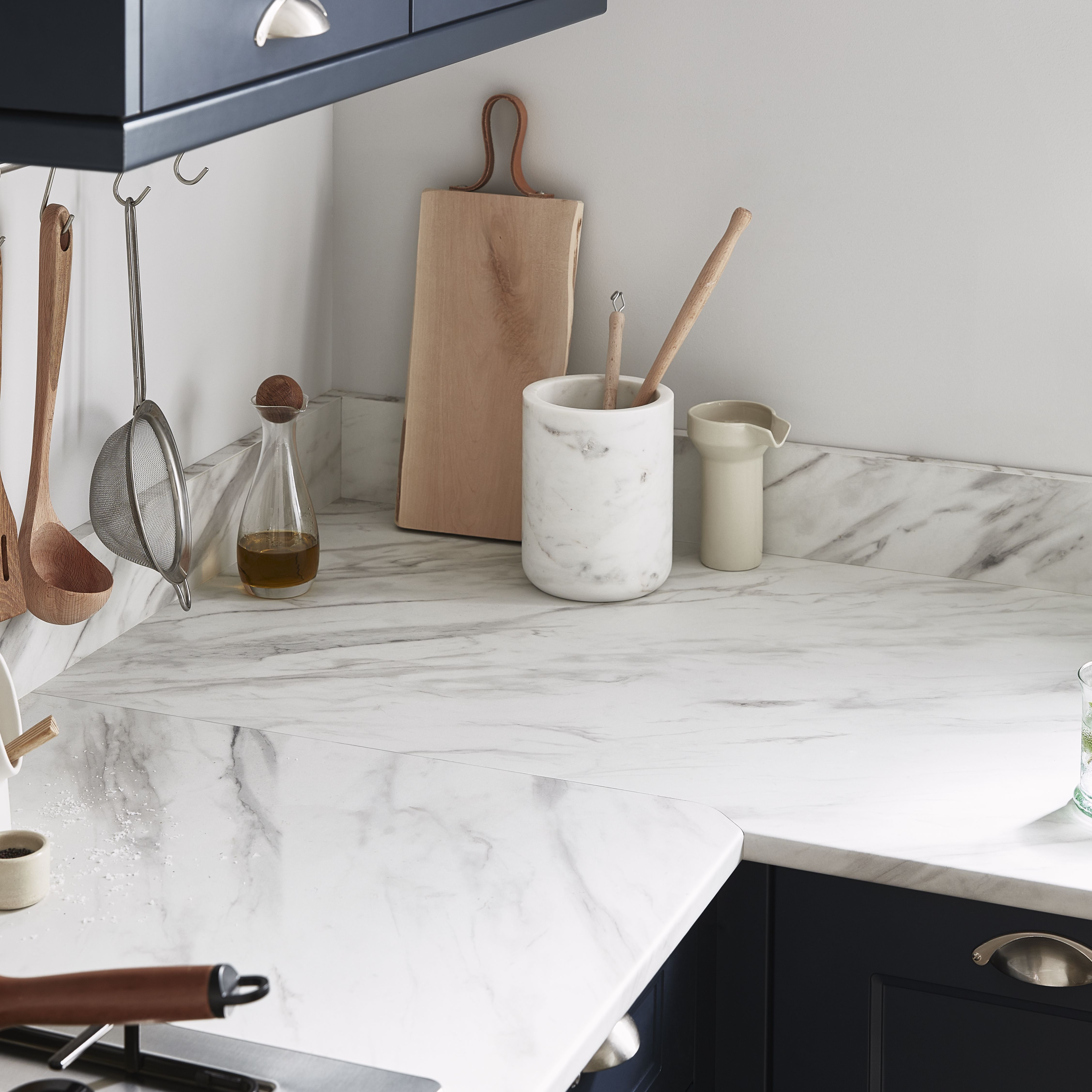 GoodHome Algiata Matt White Marble effect Laminate & particle board Upstand (L)3000mm - 5