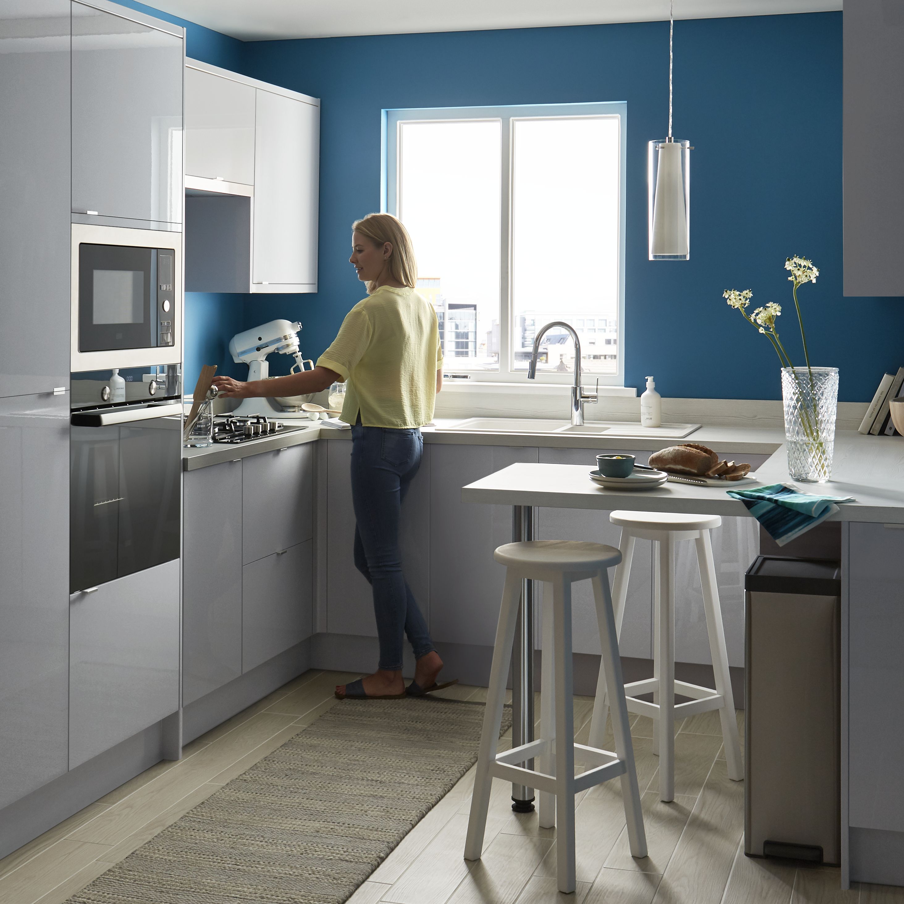 GoodHome Alisma High gloss grey slab Appliance Cabinet door (W)600mm (H)626mm (T)18mm