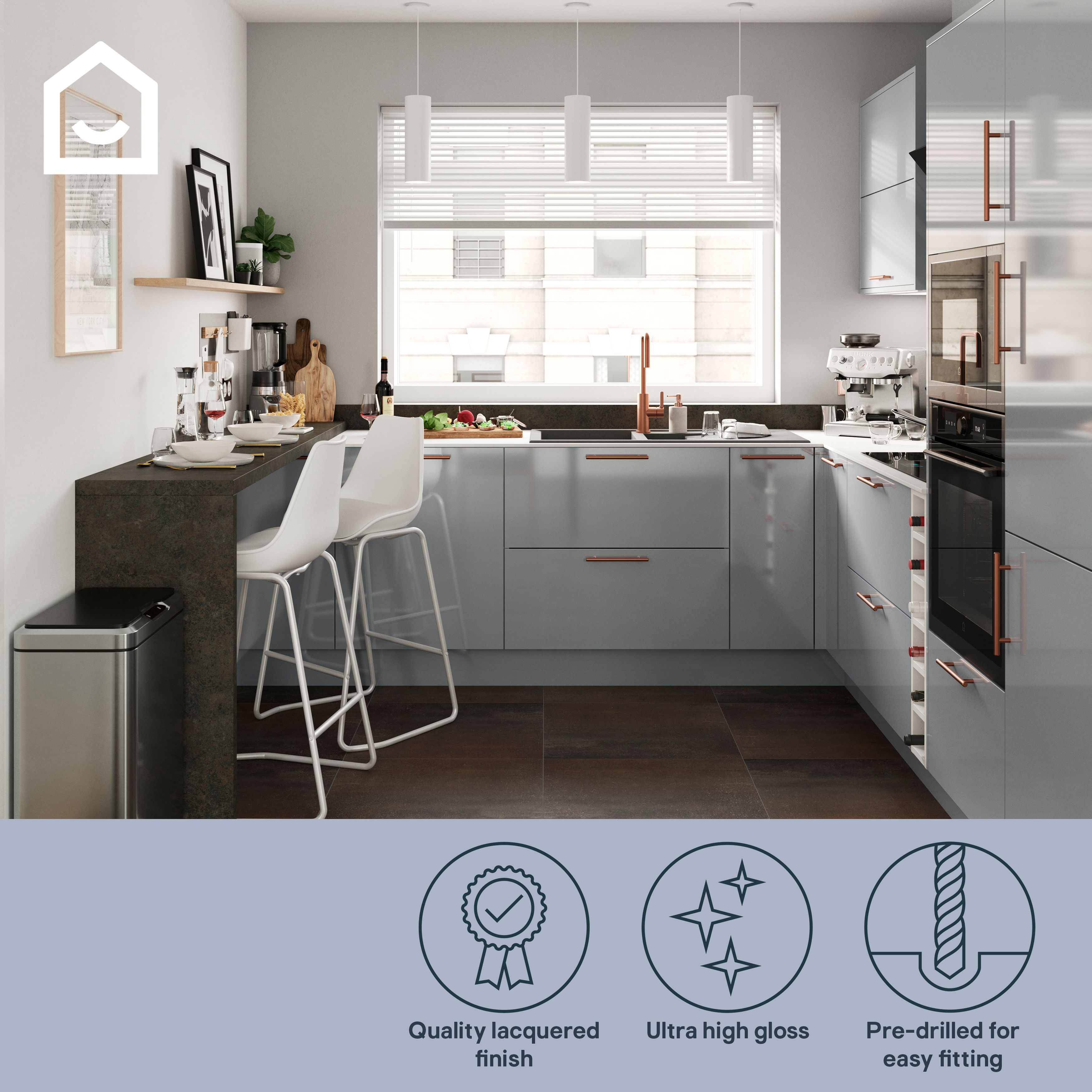 GoodHome Alisma High gloss grey slab Standard RH End panel (H)720mm (W ...