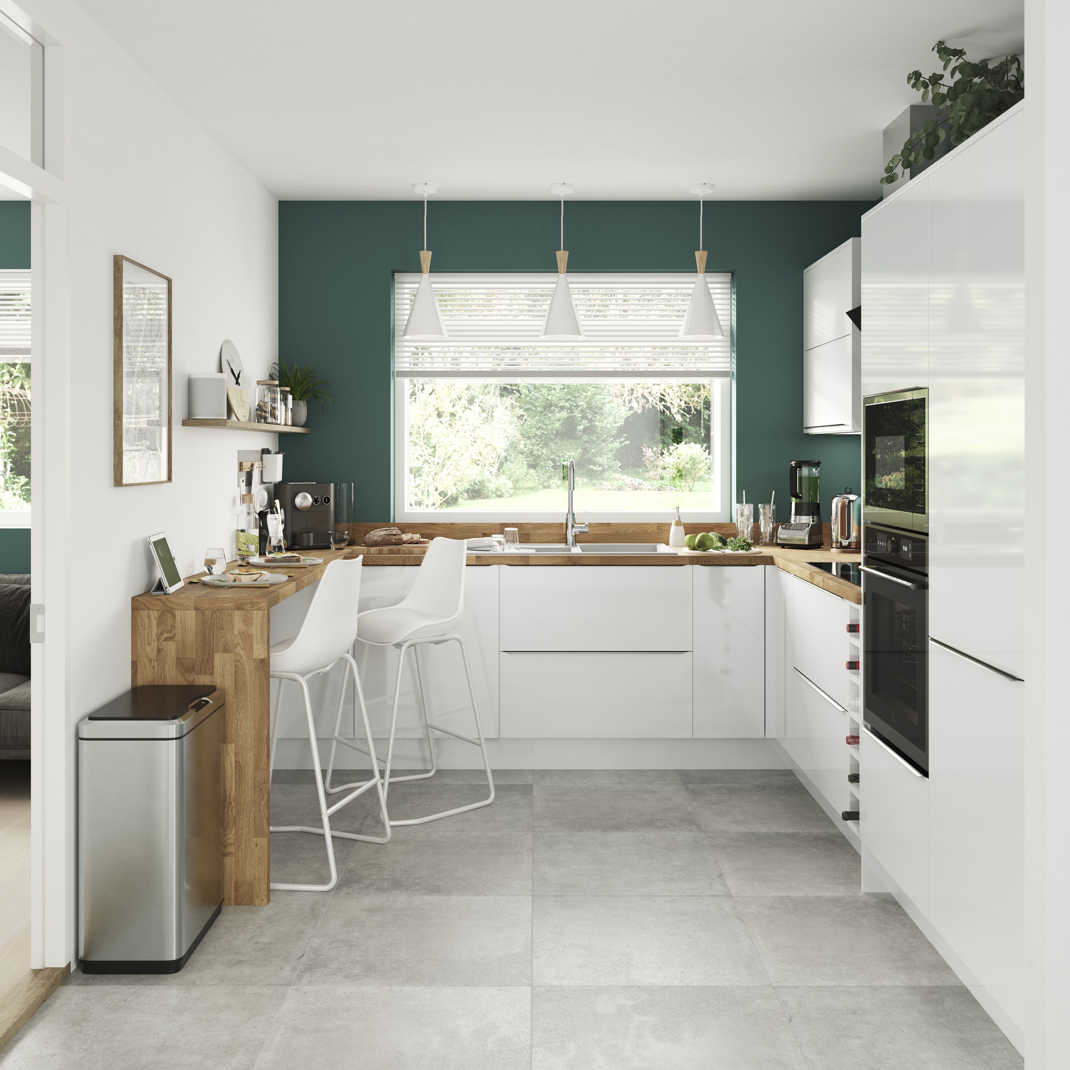GoodHome Alisma High gloss white Slab 2 drawer front, bridging door & bi-fold door 800mm