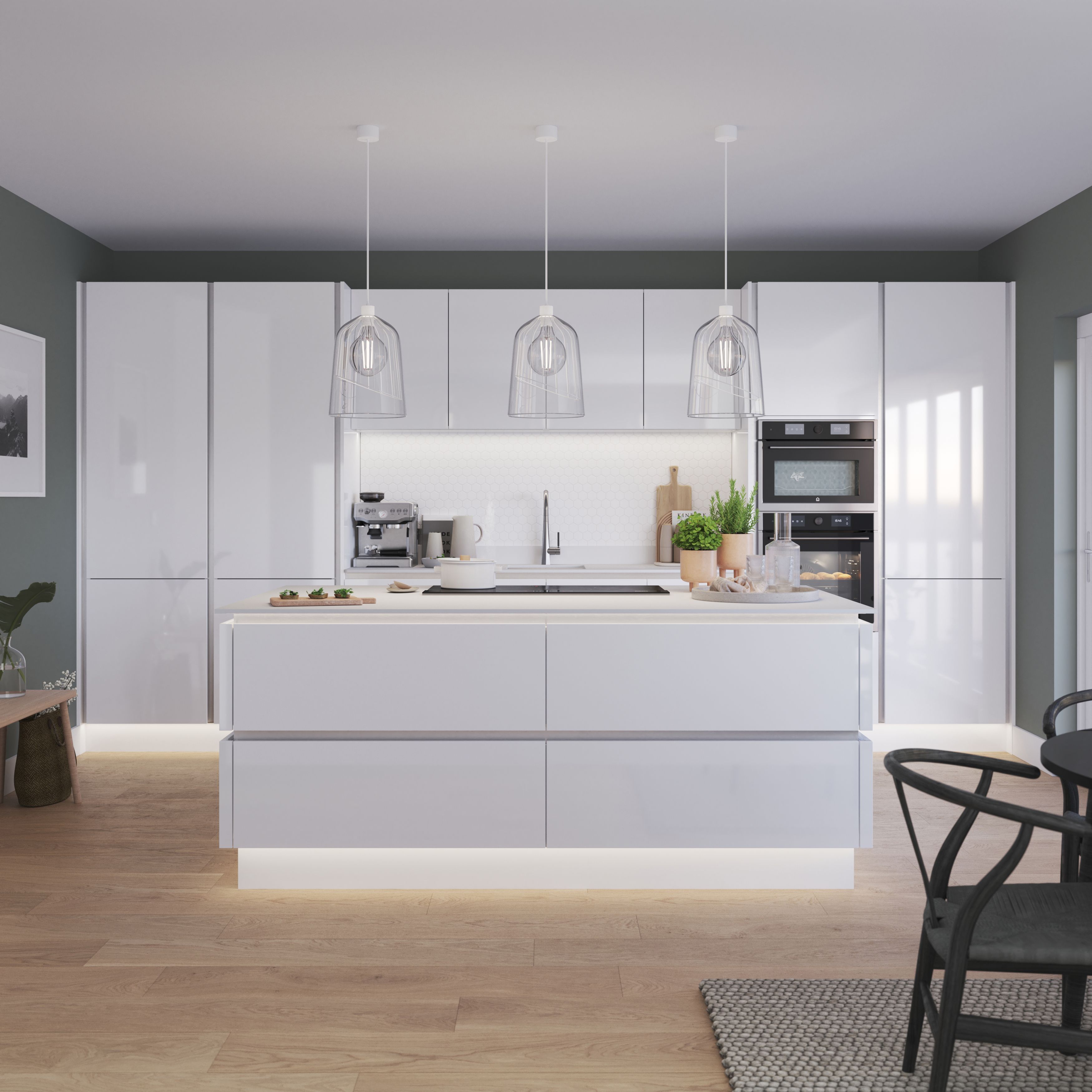 GoodHome Alisma High gloss white Slab 2 drawer front, bridging door & bi-fold door 800mm