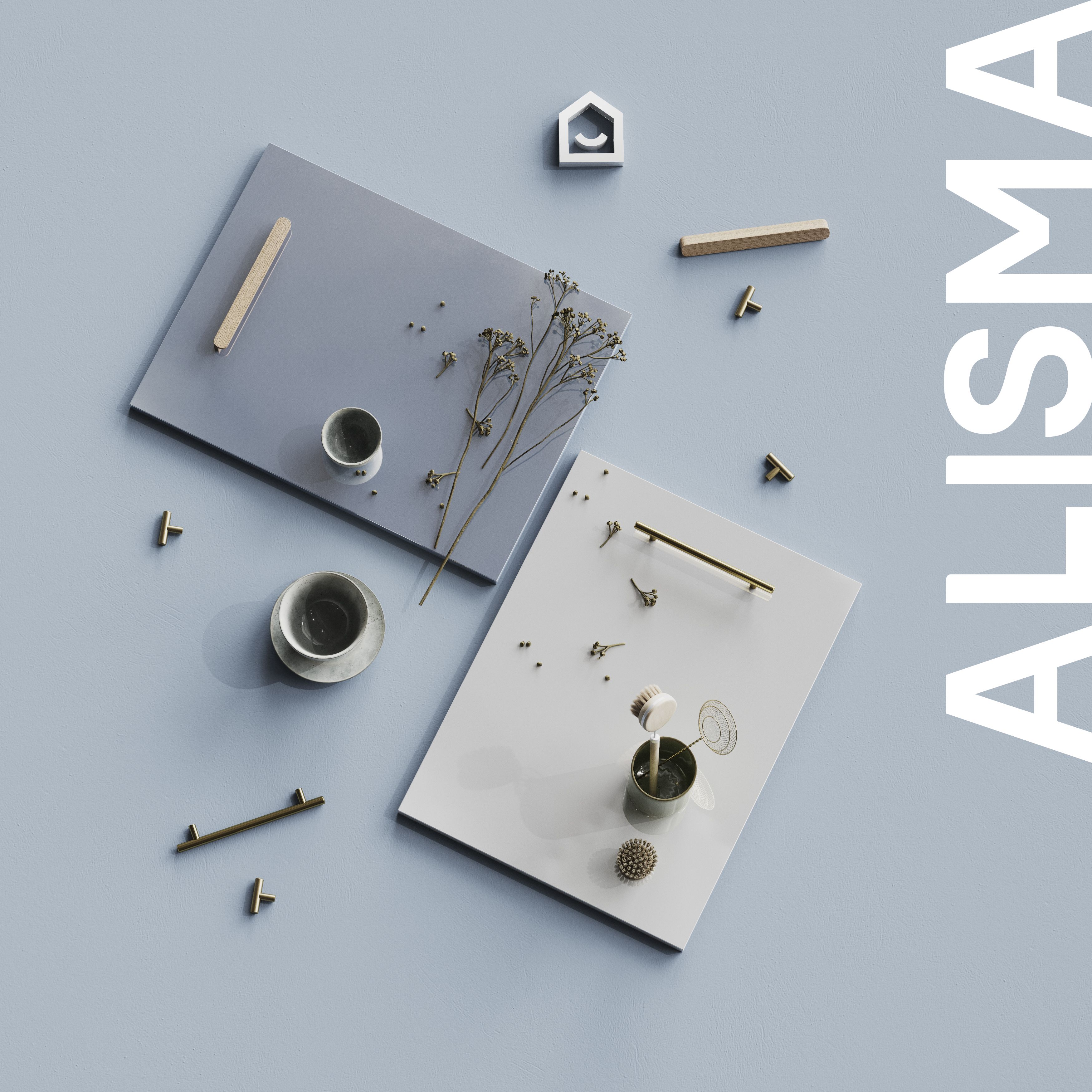 GoodHome Alisma Innovo handleless gloss light grey slab Drawer front, bridging door & bi fold door, (W)400mm