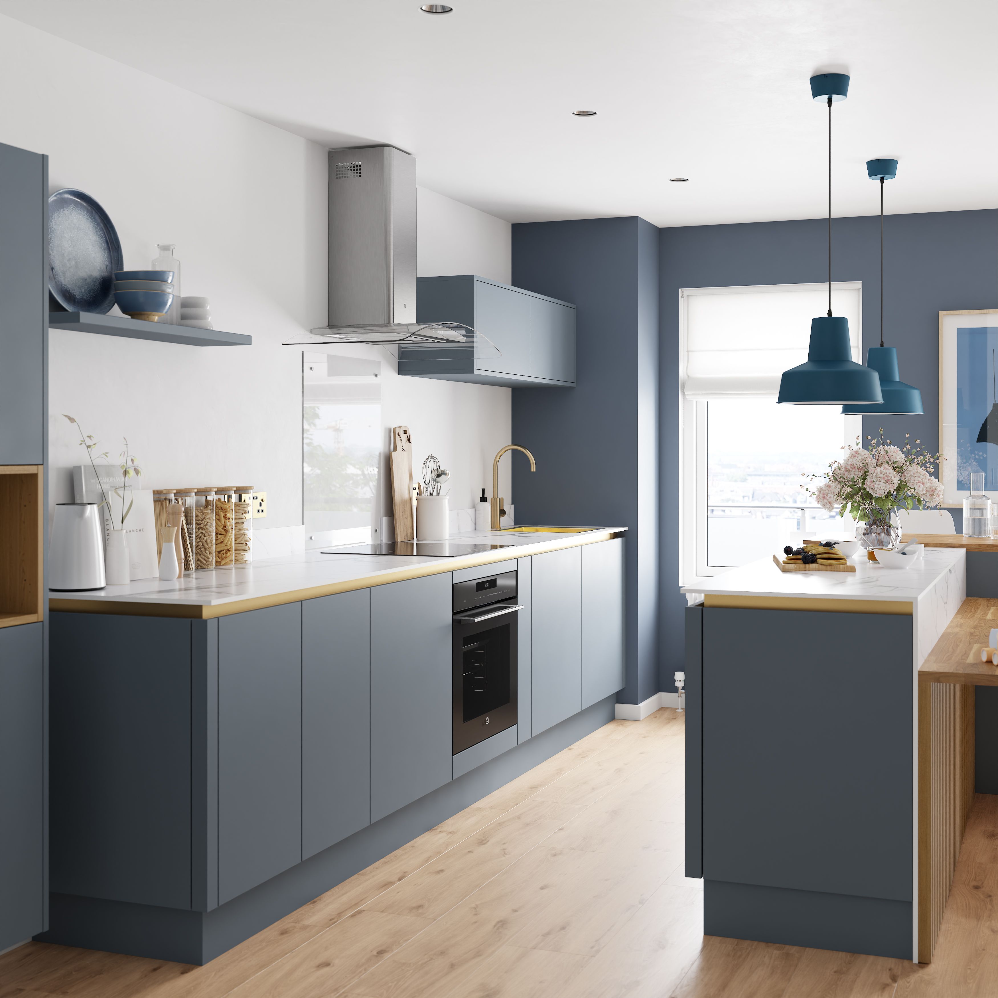 GoodHome Alisma Matt blue Slab 2 drawer front, bridging door & bi-fold door, Pack of 2 (H)340mm (W)597mm (T)18mm