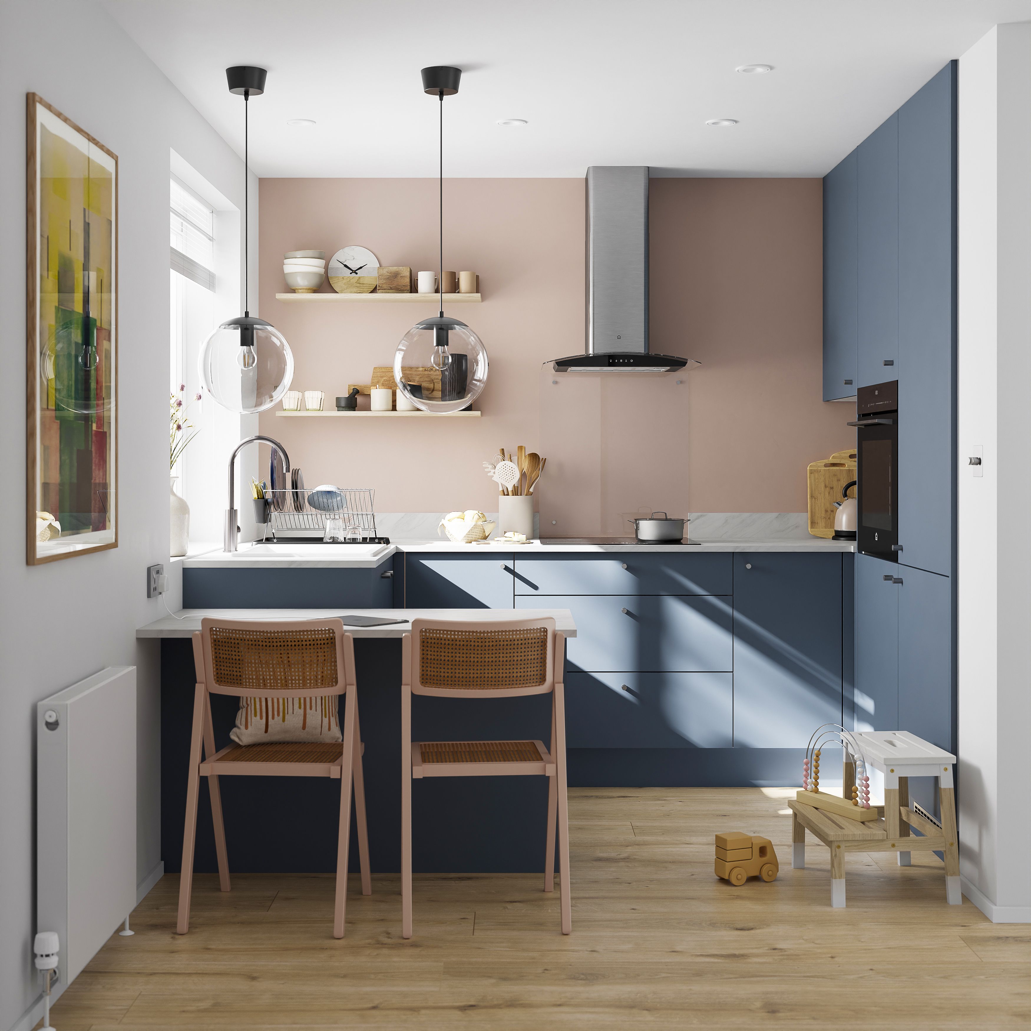 GoodHome Alisma Matt blue Slab 2 drawer front, bridging door & bi-fold door, Pack of 2 (H)340mm (W)597mm (T)18mm