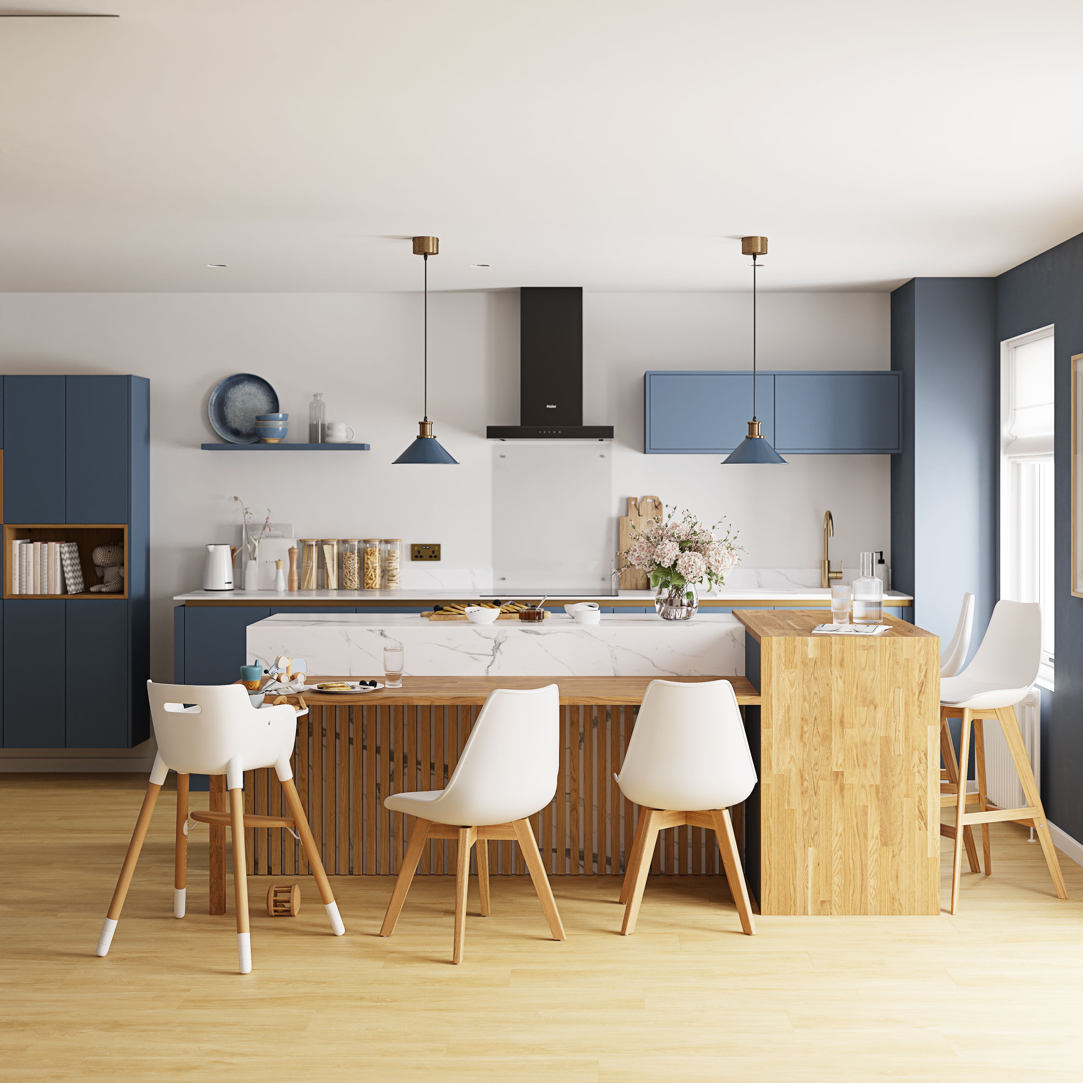 GoodHome Alisma Matt blue slab Highline Cabinet door (W)500mm (H)715mm (T)18mm - 11