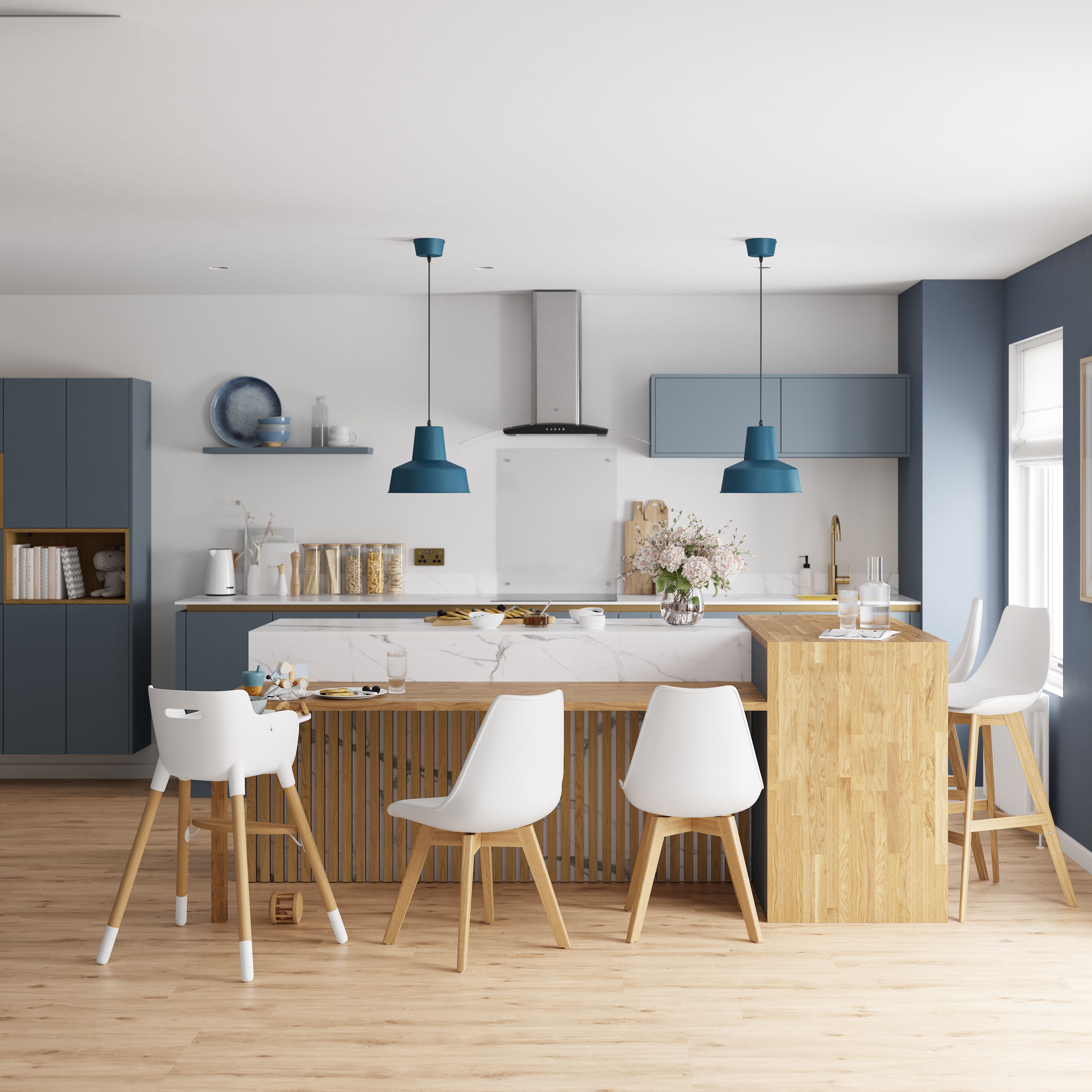 GoodHome Alisma Matt blue slab Standard Wall Clad on end panel (H)960mm (W)360mm