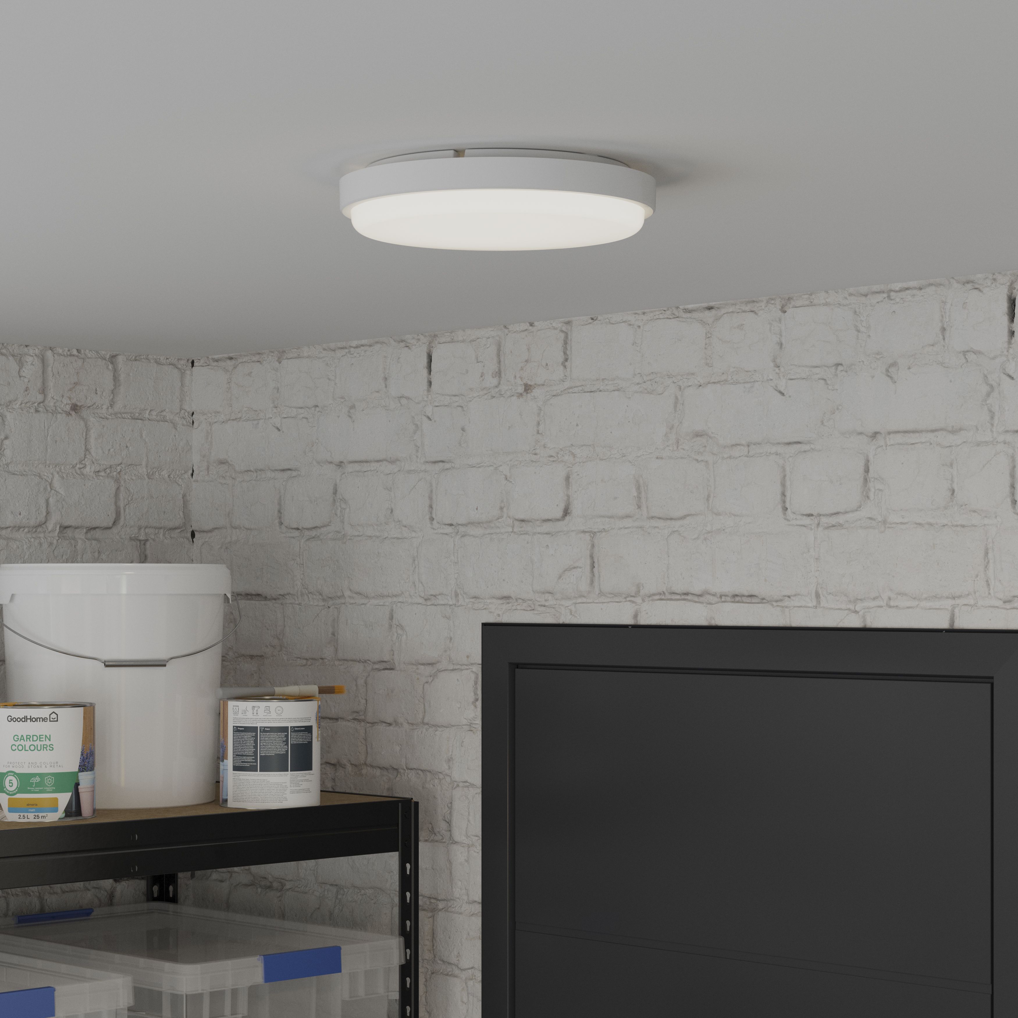 GoodHome Almagro White Wired LED Bulkhead light (Dia) 28cm