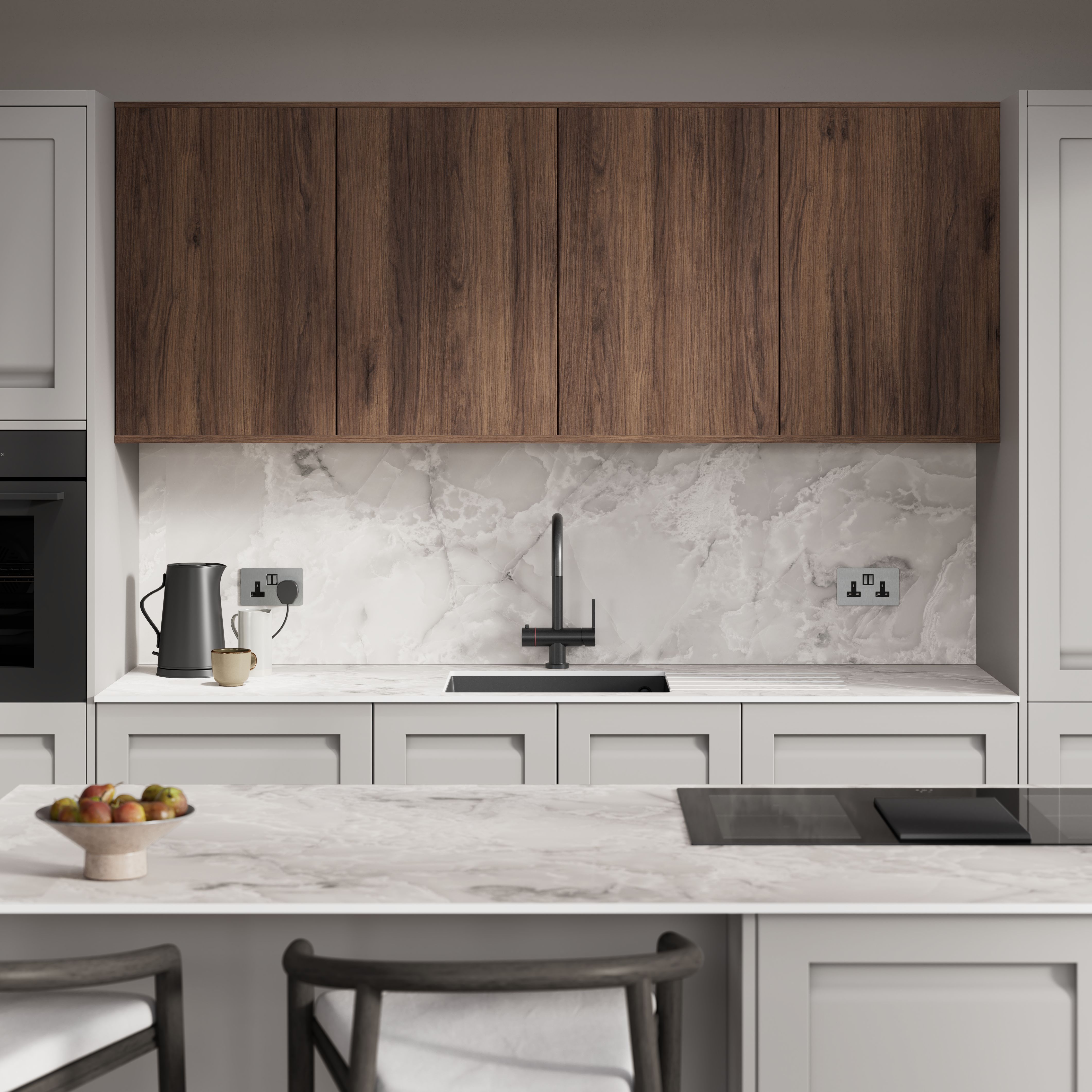 GoodHome Alpinia Matt dusk blue wood effect Shaker Glazed Dresser Cabinet door (W)500mm (H)1425mm (T)18mm