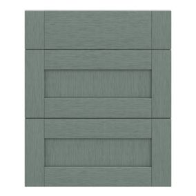 GoodHome Alpinia Matt Green Painted Wood Effect Shaker Drawer front (W)600mm, Pack of 3
