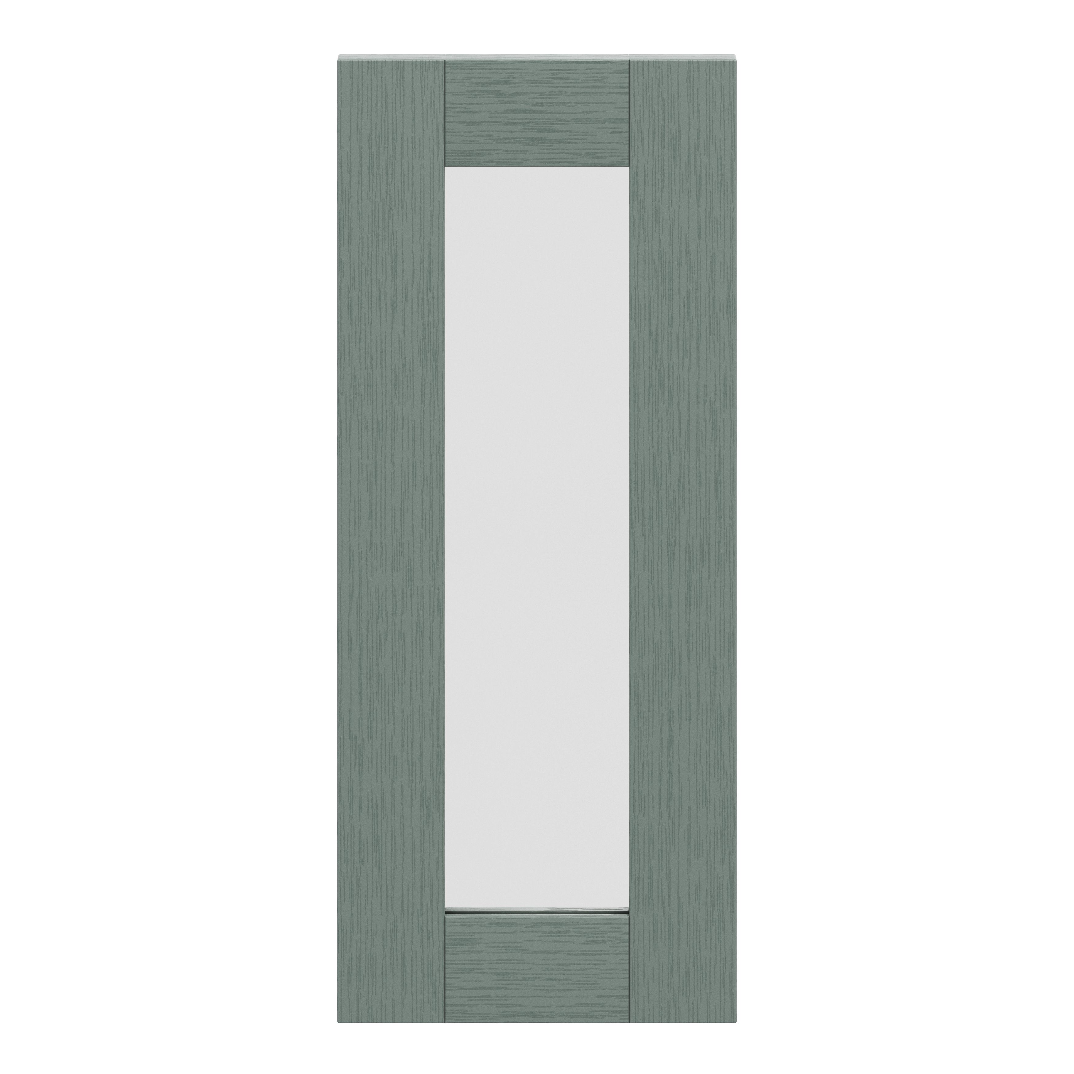 GoodHome Alpinia Matt Green Painted Wood Effect Shaker Glazed Cabinet door (W)300mm (H)715mm (T)18mm