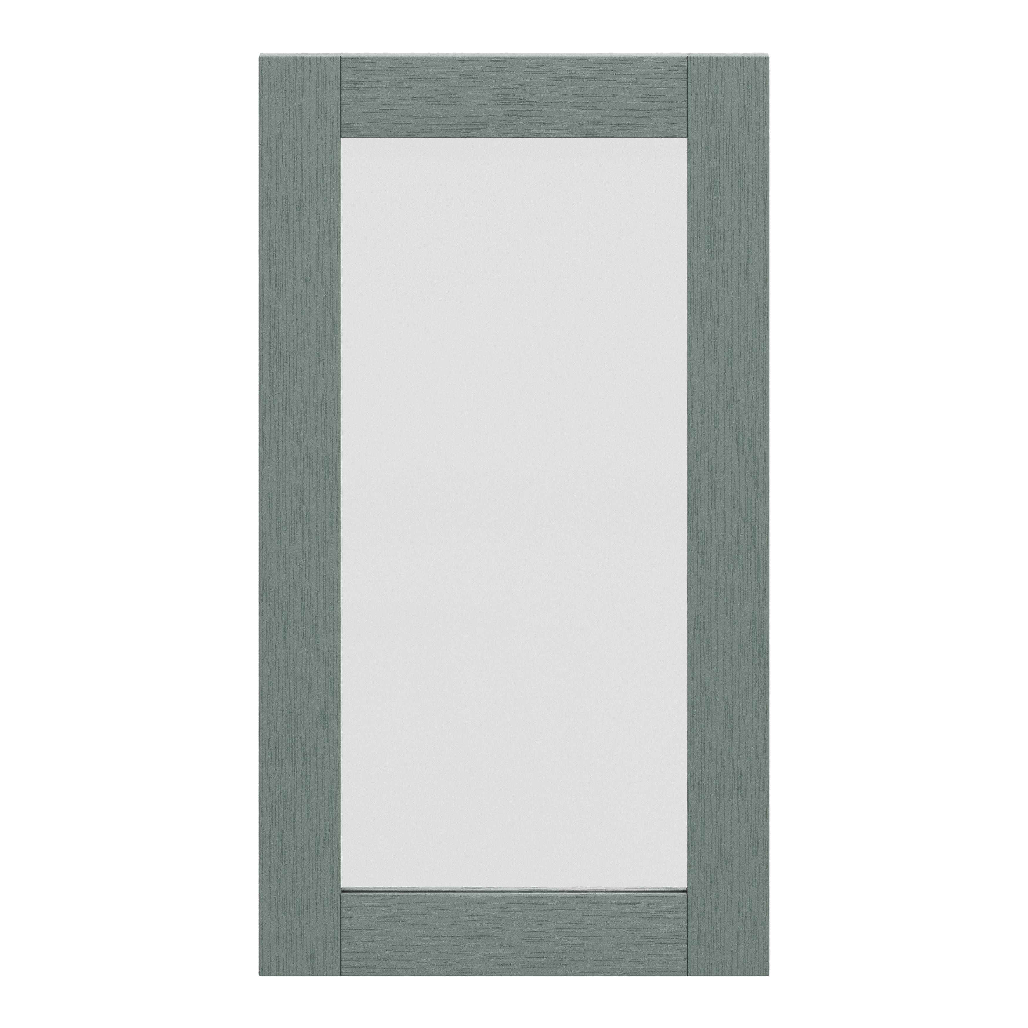 GoodHome Alpinia Matt Green Painted Wood Effect Shaker Tall glazed Cabinet door (W)500mm (H)895mm (T)18mm