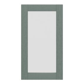 GoodHome Alpinia Matt Green Painted Wood Effect Shaker Tall glazed Cabinet door (W)500mm (H)895mm (T)18mm
