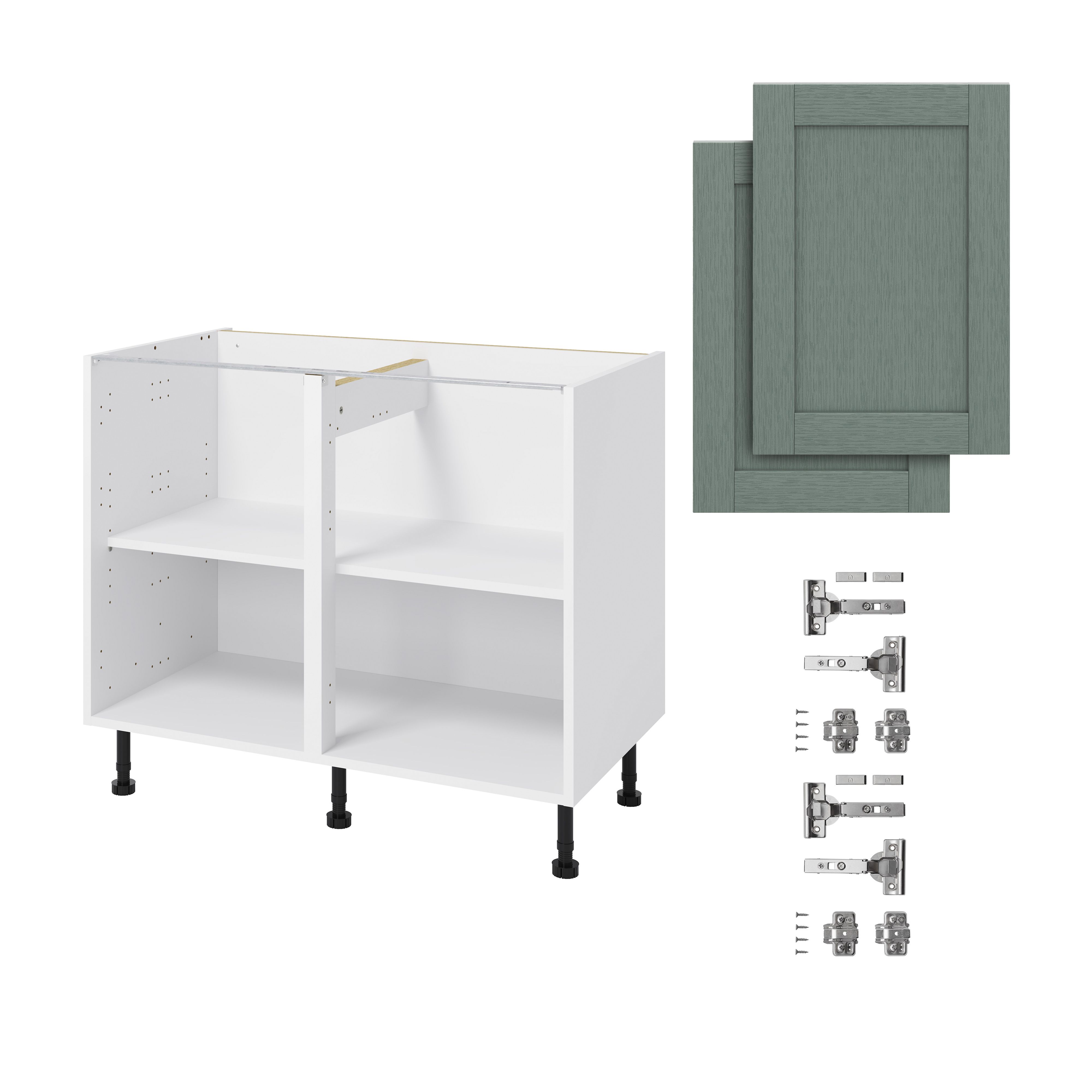 GoodHome Alpinia Matt green wood effect Base Kitchen cabinet (W) 1000mm (H)720mm