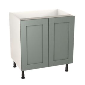 GoodHome Alpinia Matt green wood effect Matt Green Painted Wood Effect Shaker Base Kitchen cabinet (W) 800mm (H)720mm