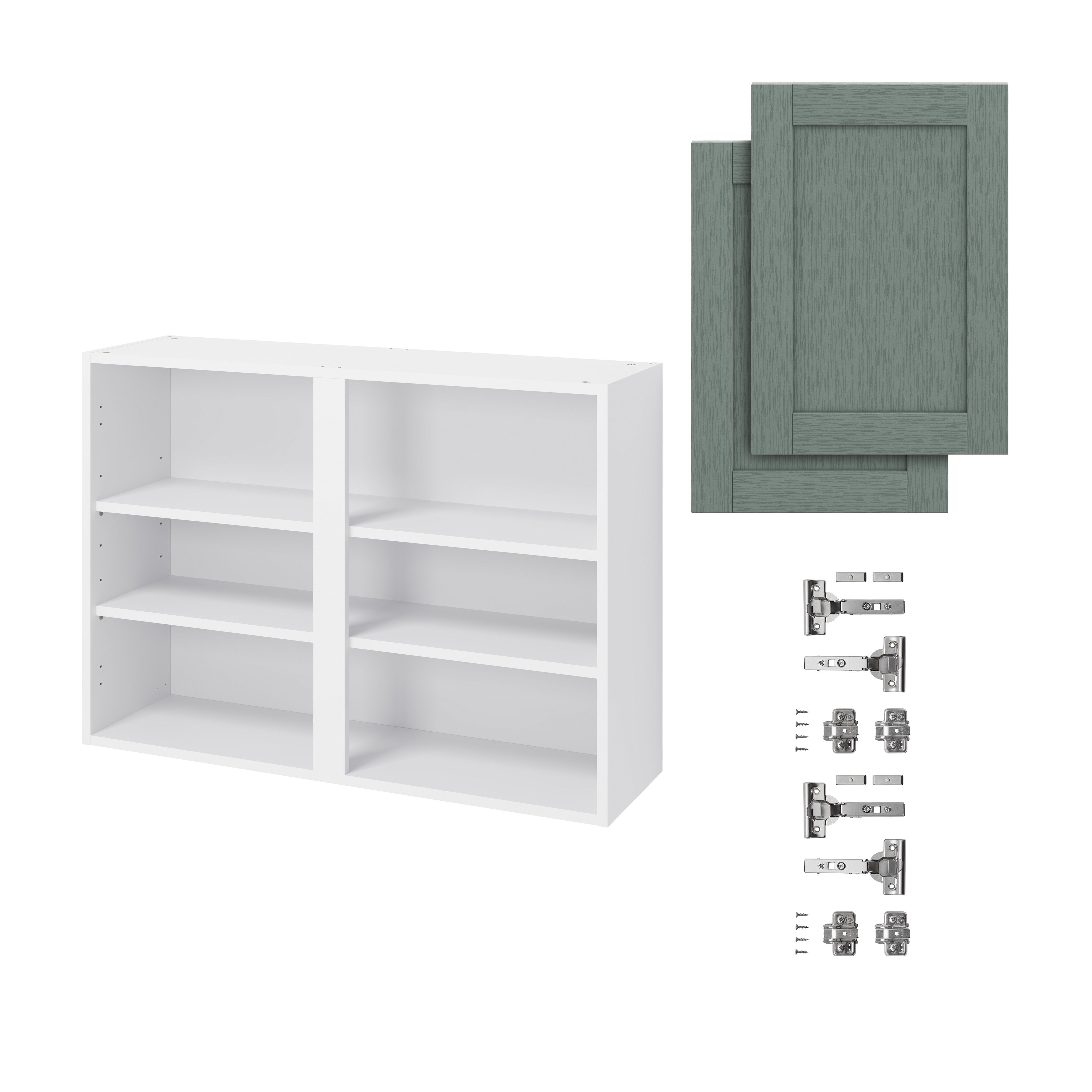 GoodHome Alpinia Matt green wood effect Wall Kitchen cabinet (W) 1000mm (H)720mm